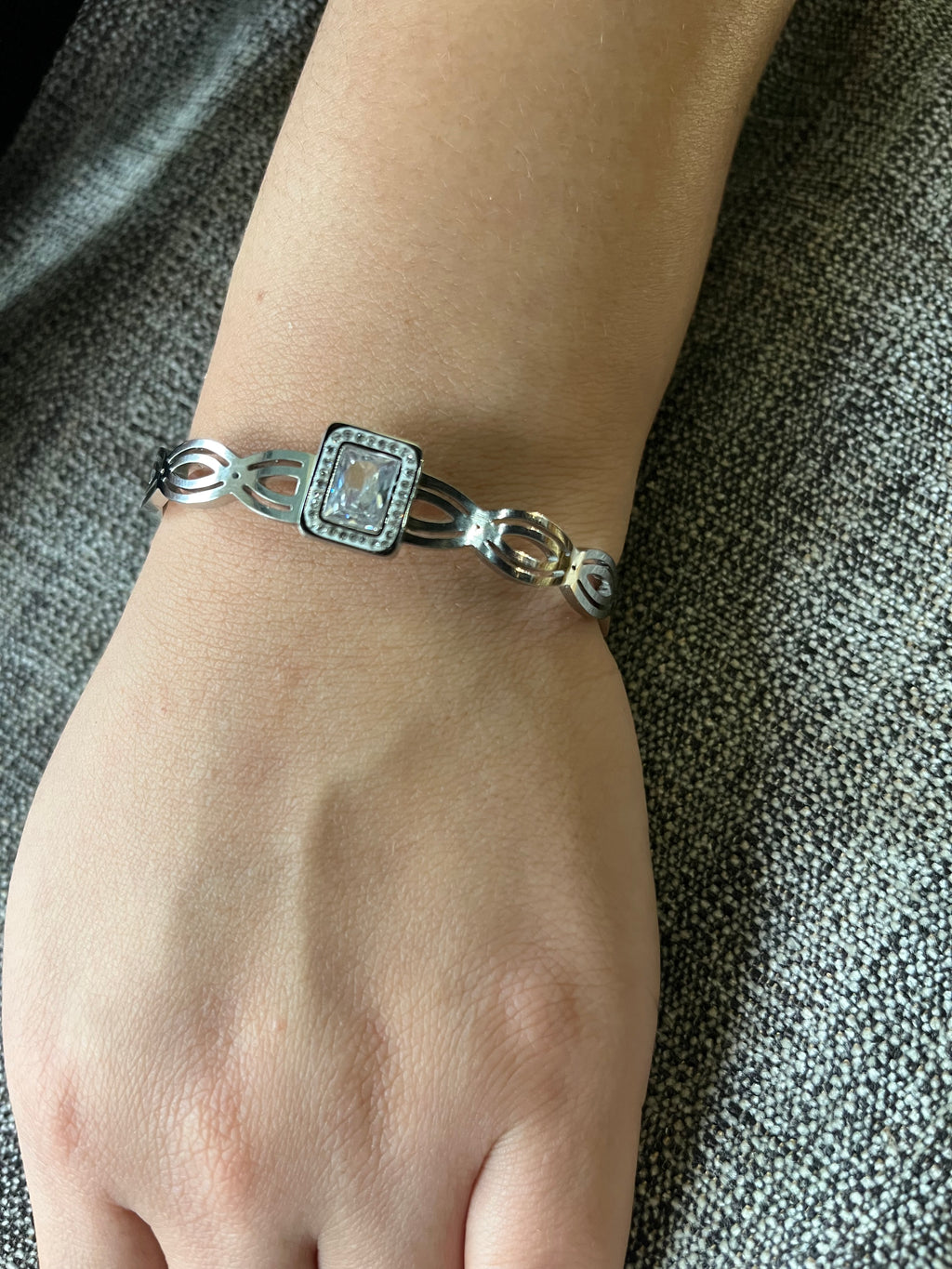 Stainless Steel Bracelet with Zircon Baguette - SCBR1N1 - BUJIX