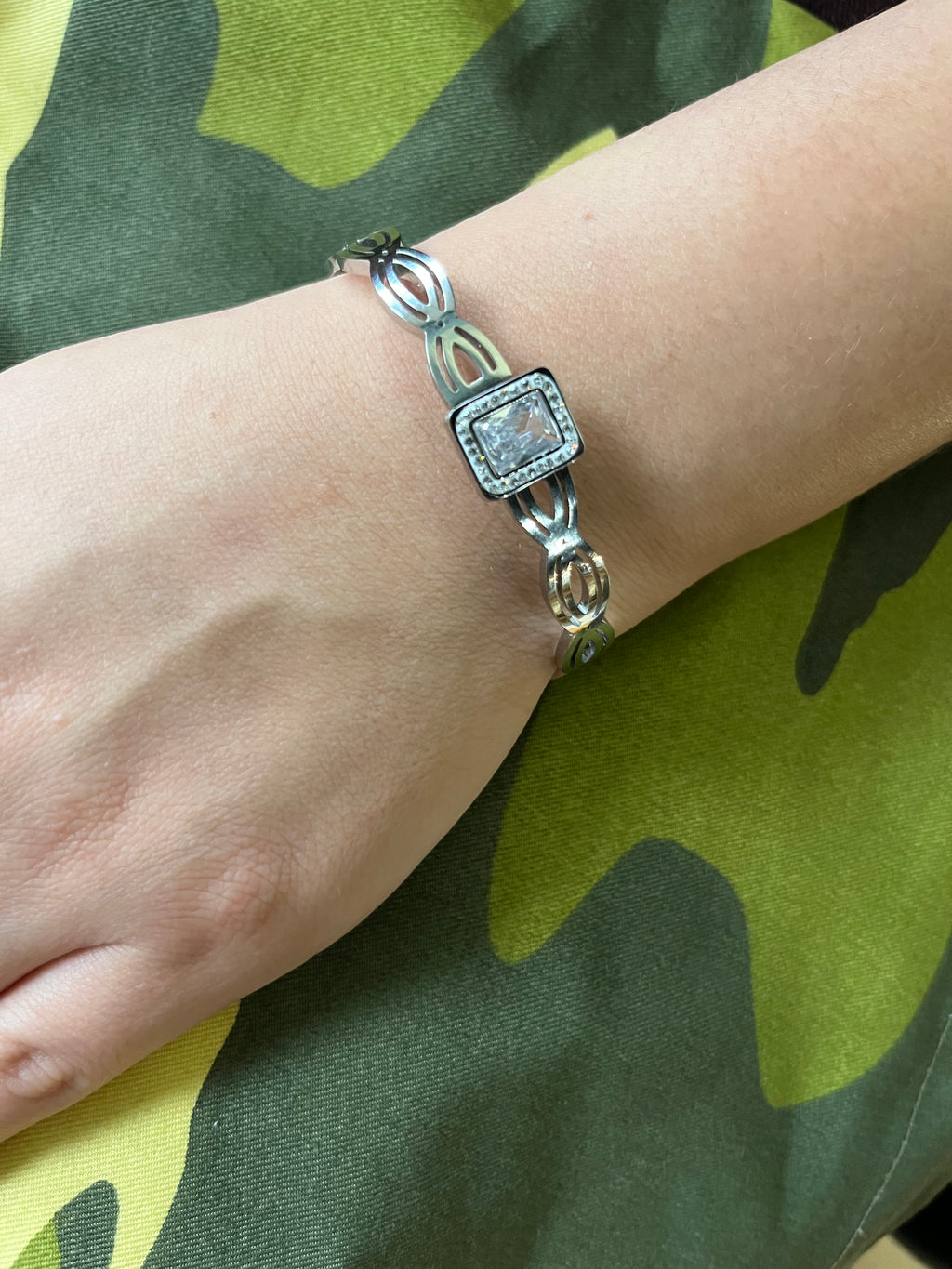 Stainless Steel Bracelet with Zircon Baguette - SCBR1N1 - BUJIX