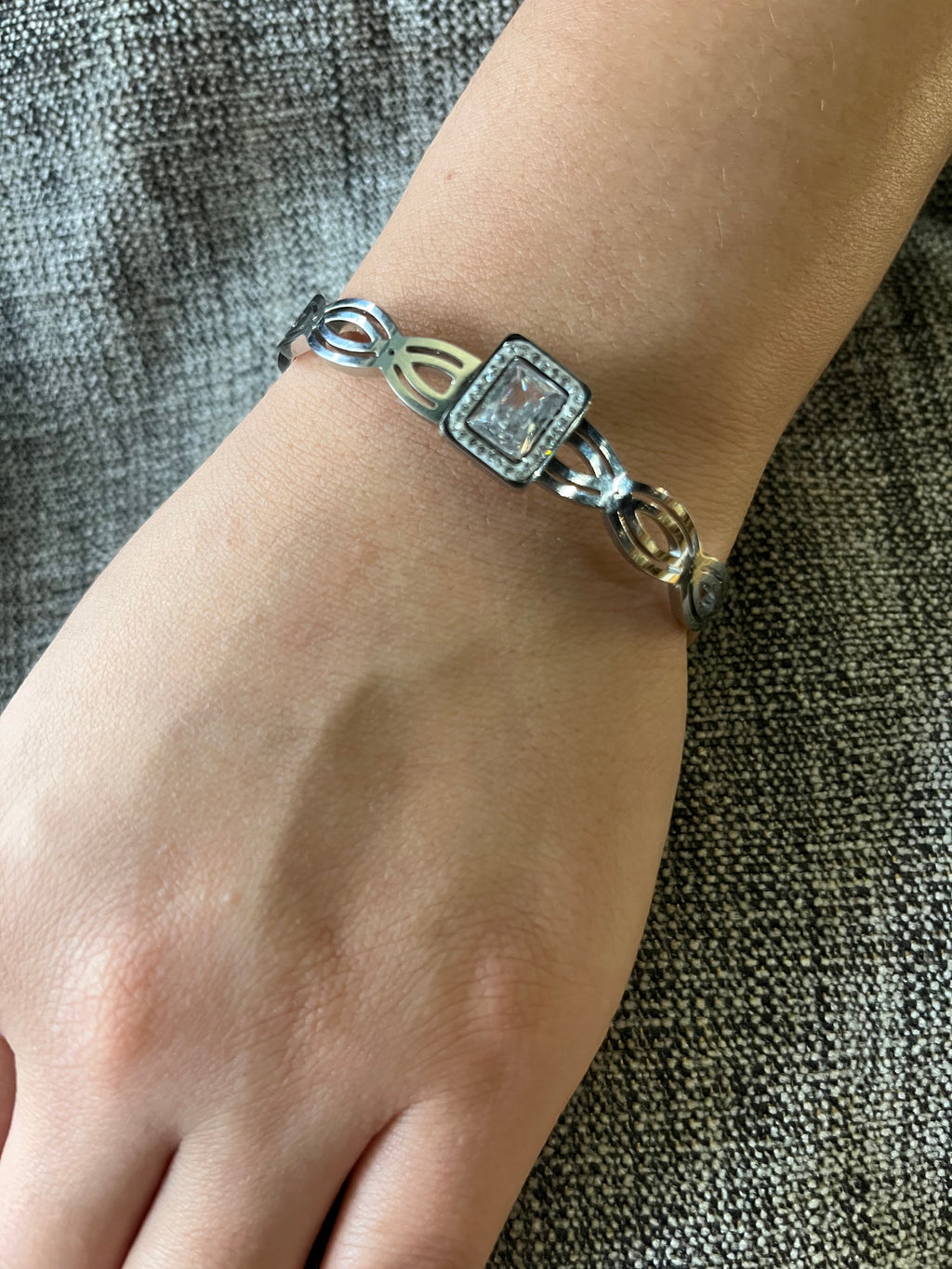 Stainless Steel Bracelet with Zircon Baguette - SCBR1N1 - BUJIX