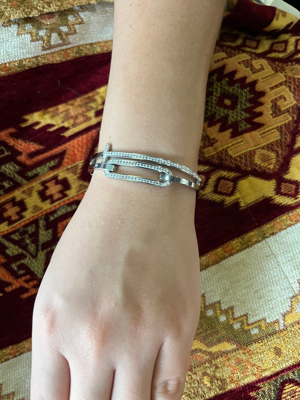 Stainless Steel Zircon Ornated Bangle Bracelet - SCBR1N8 - BUJIX