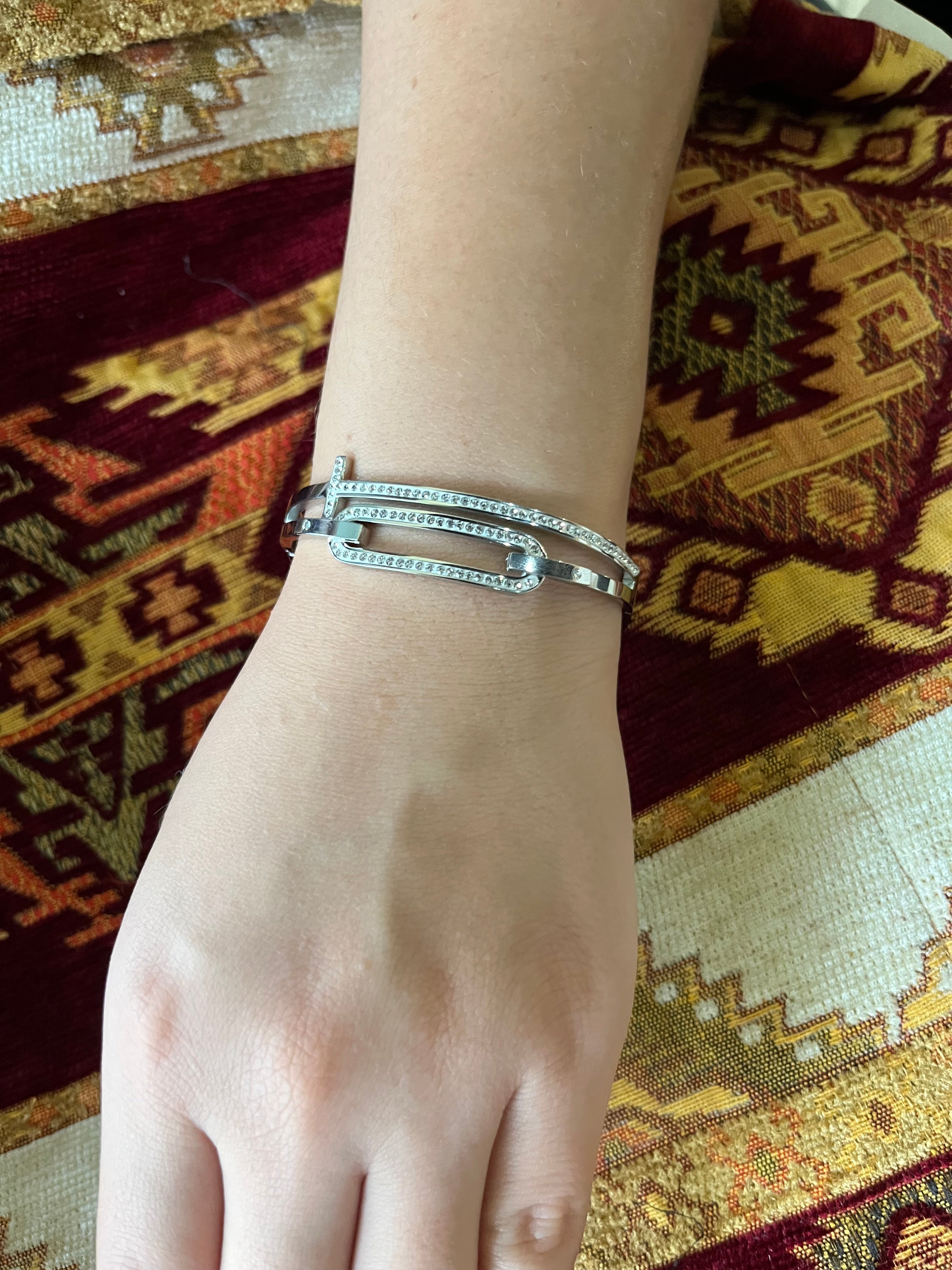 Stainless Steel Zircon Ornated Bangle Bracelet - SCBR1N8 - BUJIX