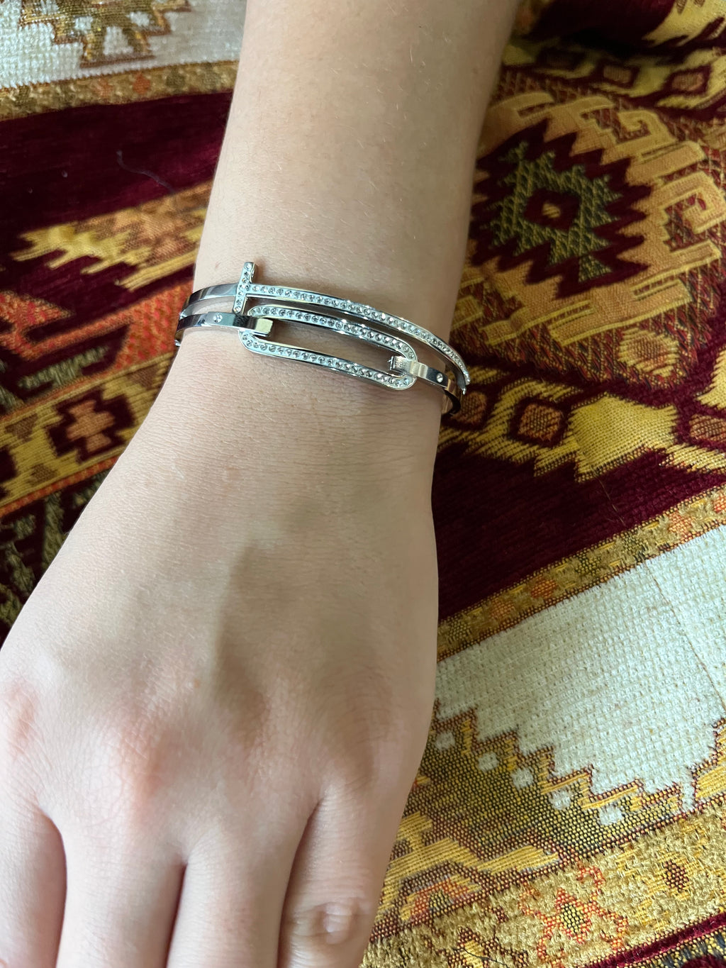 Stainless Steel Zircon Ornated Bangle Bracelet - SCBR1N8 - BUJIX