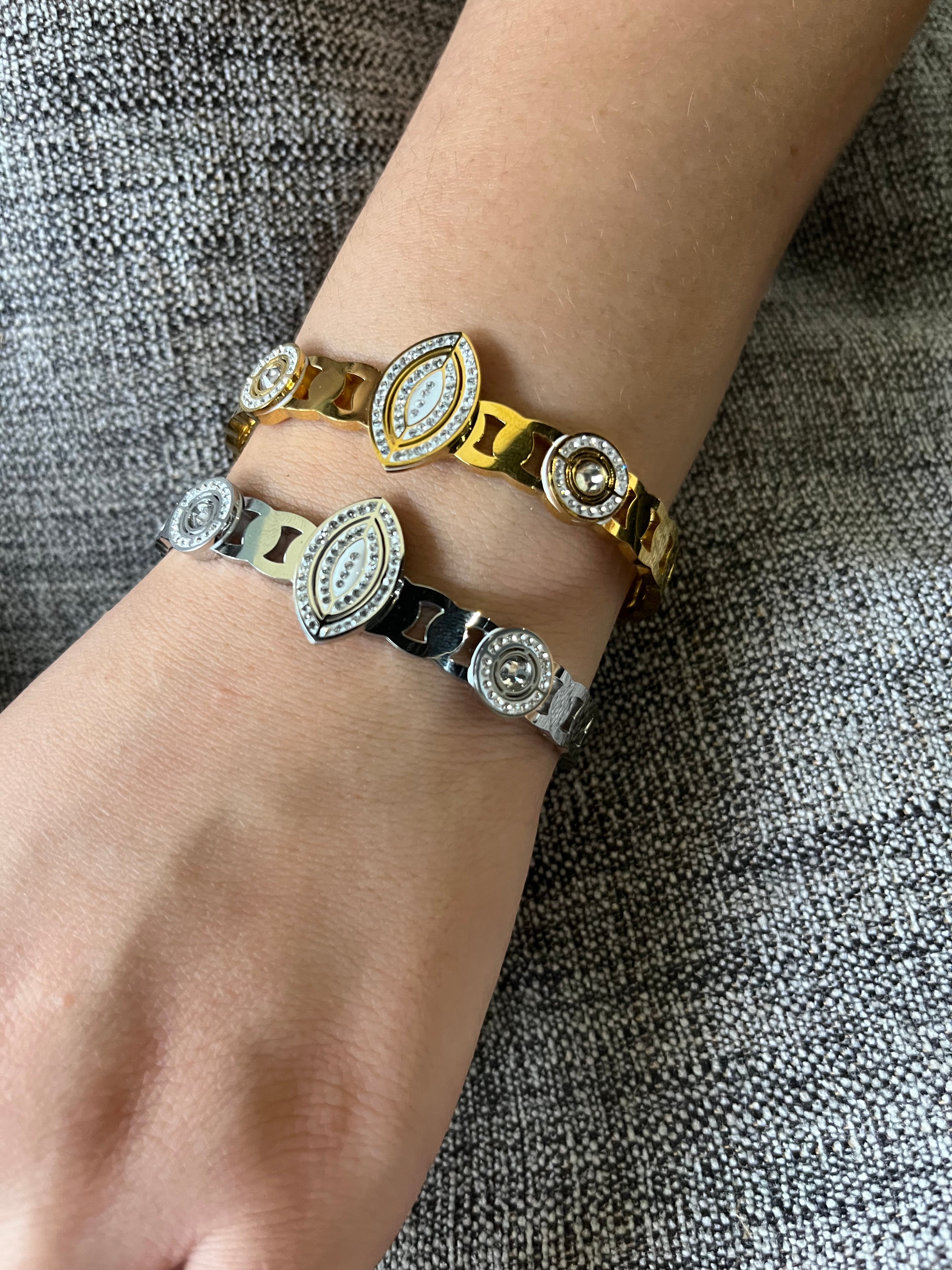 Stainless Steel Zircon Drop Bangle Bracelet - SCBR1N9 - BUJIX