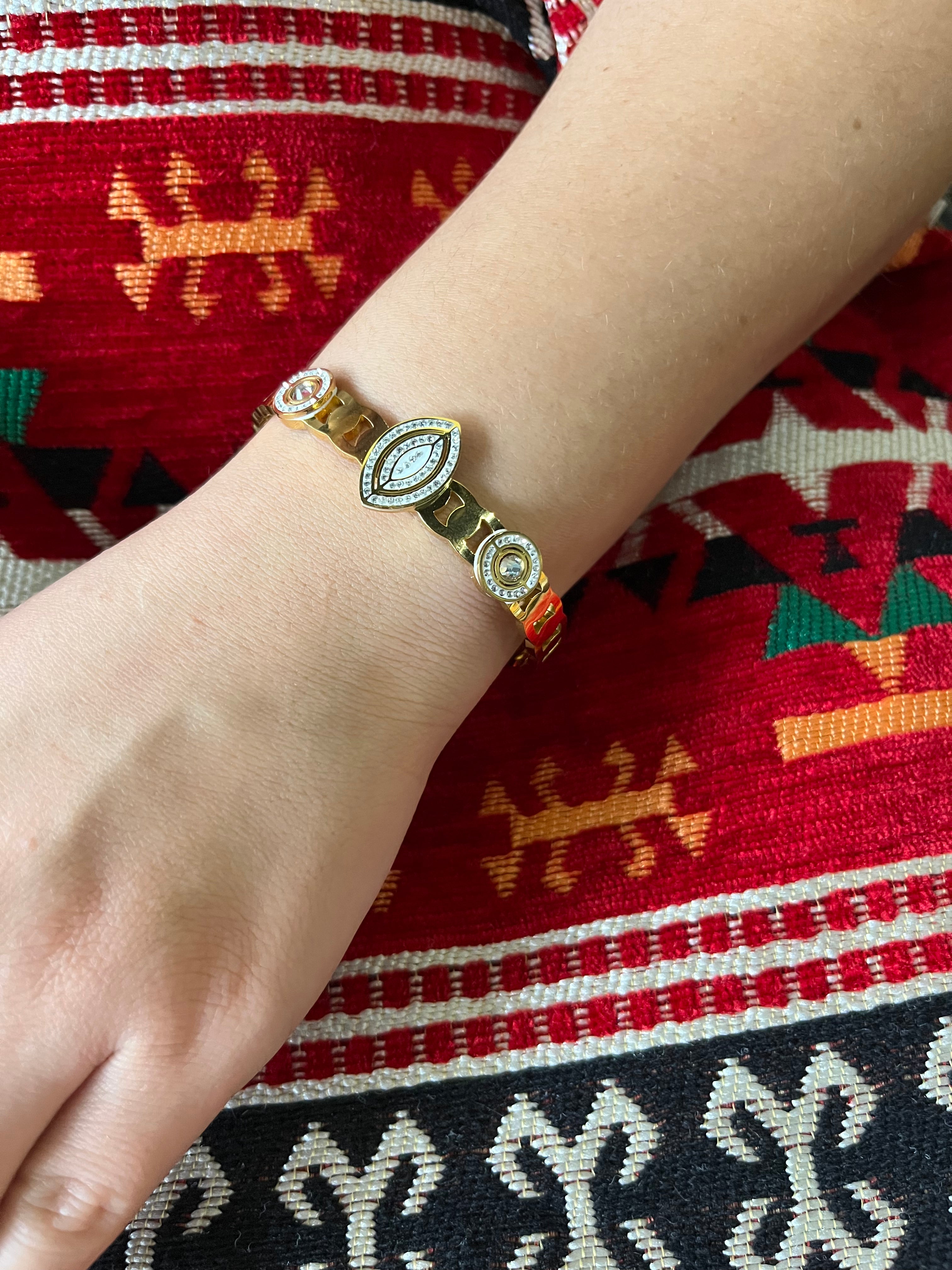 Stainless Steel Zircon Drop Bangle Bracelet - SCBR1N9 - BUJIX