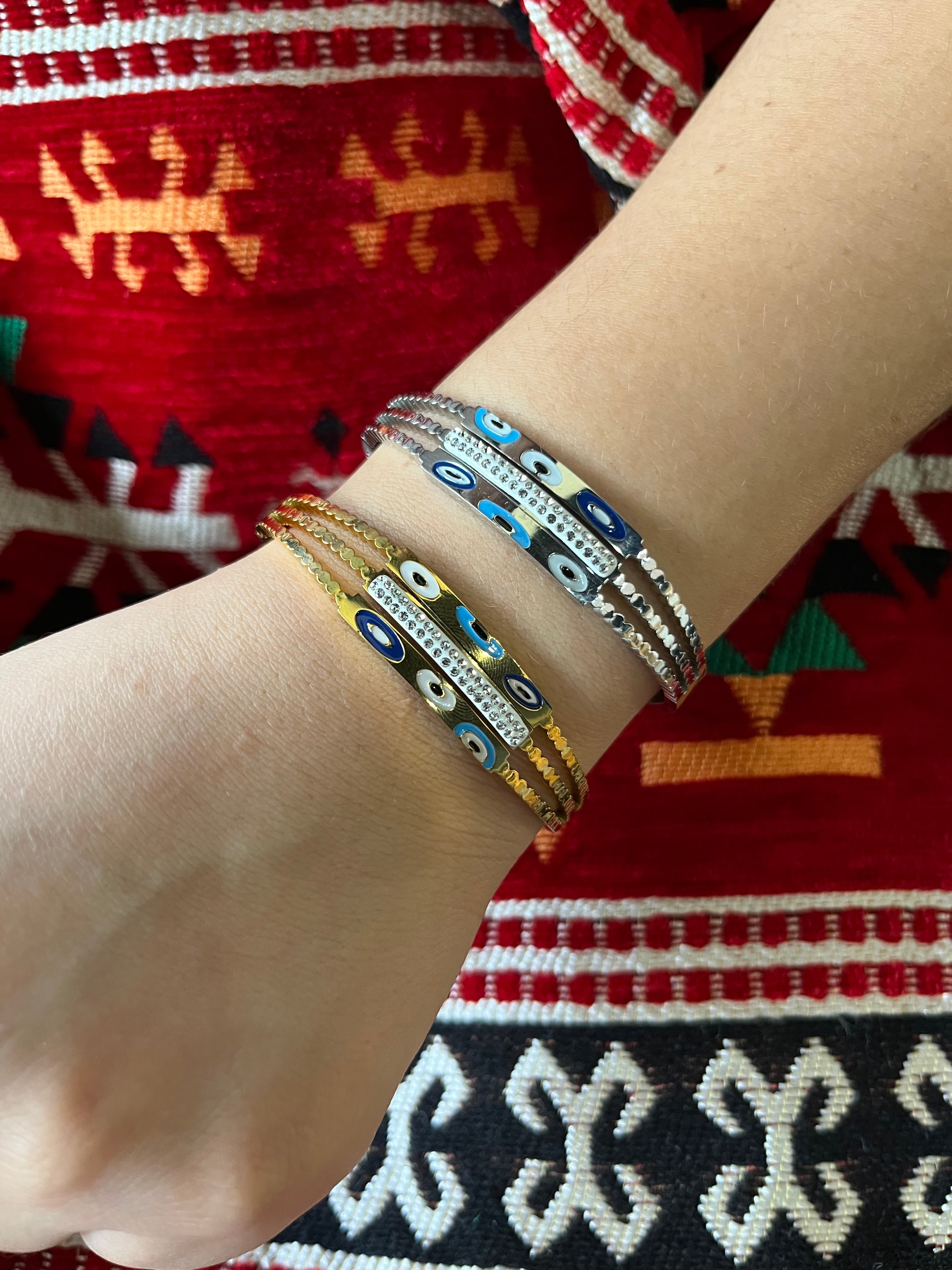 Stainless Steel Evil Eye Cuff Bracelet - SCBR2N7 - BUJIX