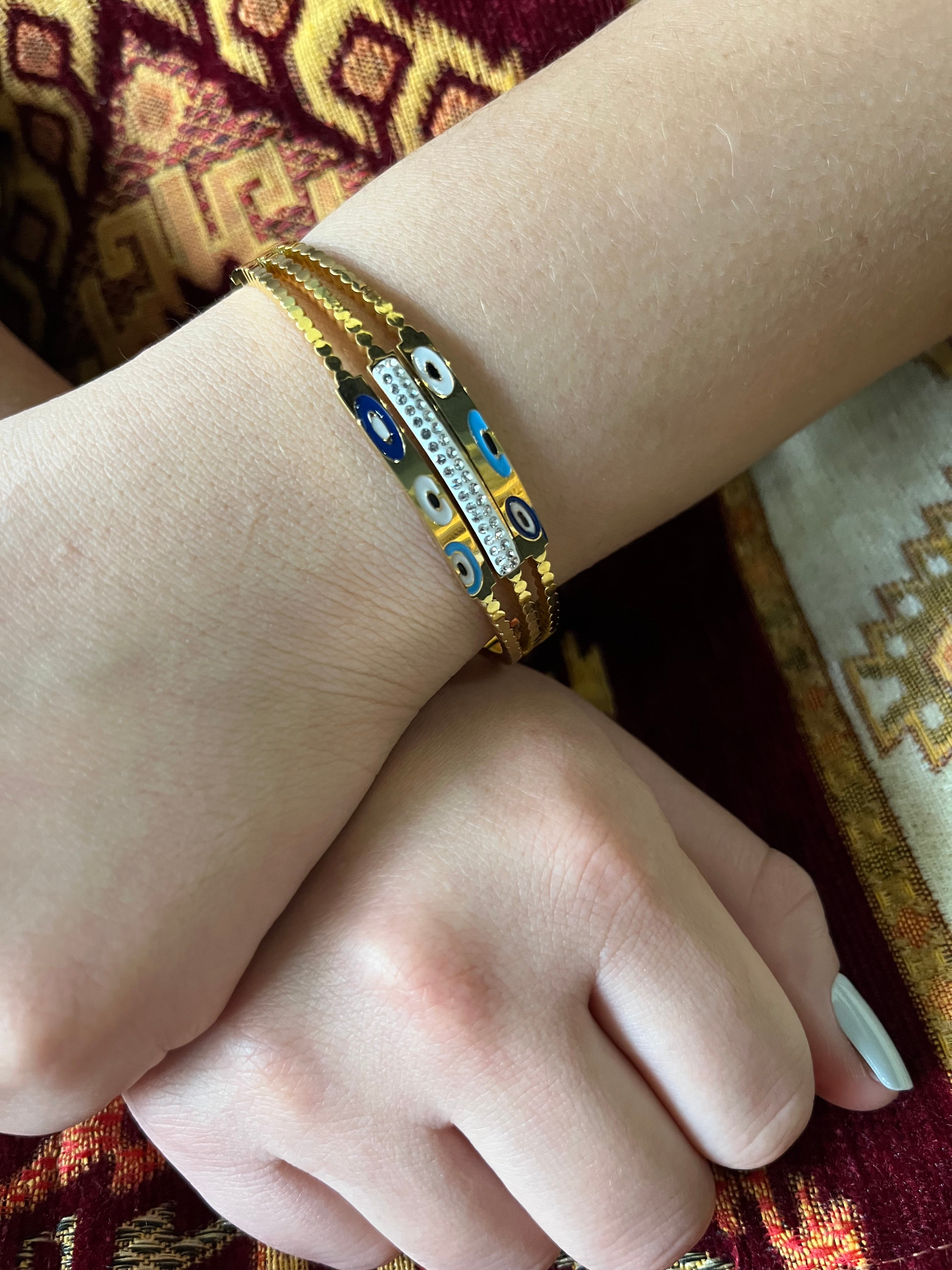 Stainless Steel Evil Eye Cuff Bracelet - SCBR2N7 - BUJIX