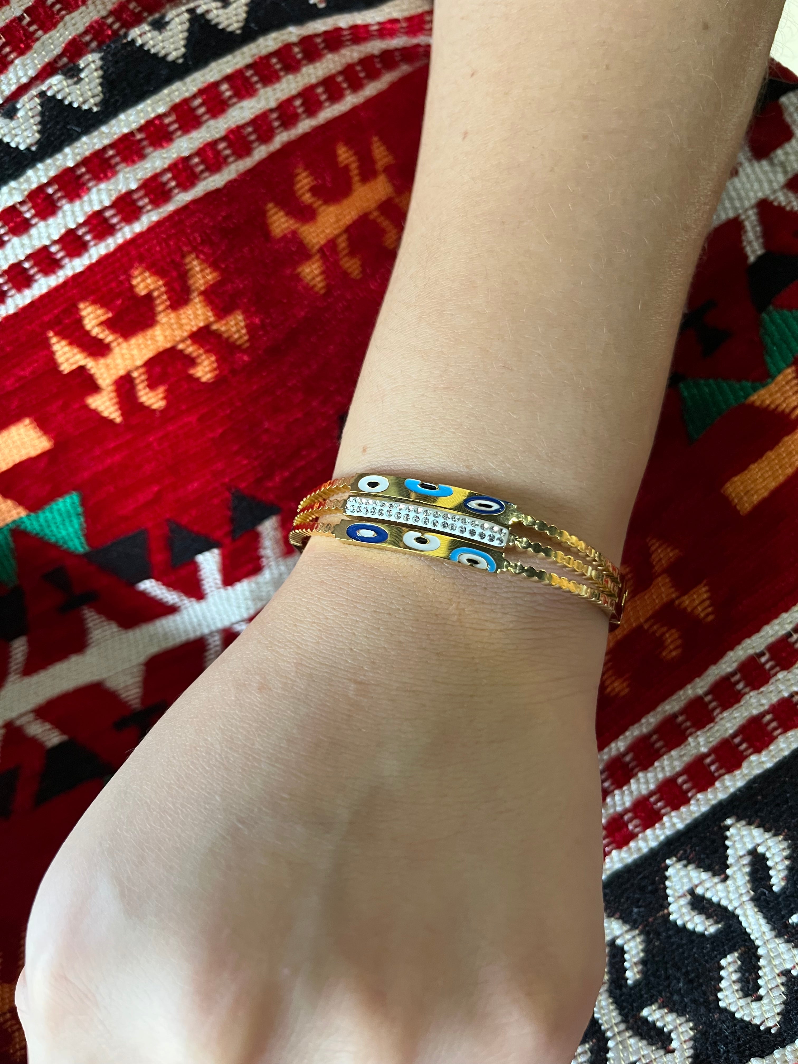 Stainless Steel Evil Eye Cuff Bracelet - SCBR2N7 - BUJIX