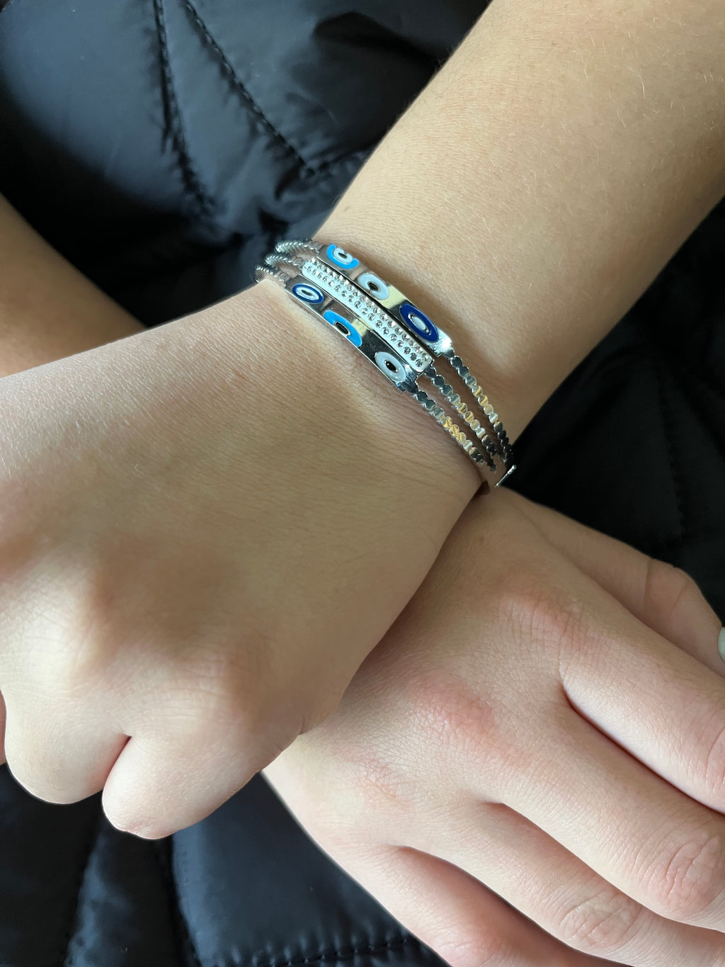 Stainless Steel Evil Eye Cuff Bracelet - SCBR2N7 - BUJIX