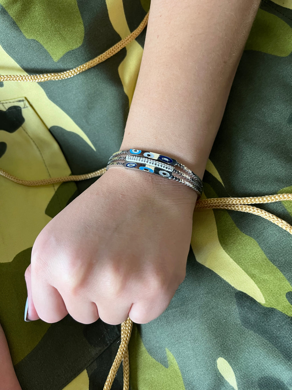 Stainless Steel Evil Eye Cuff Bracelet - SCBR2N7 - BUJIX