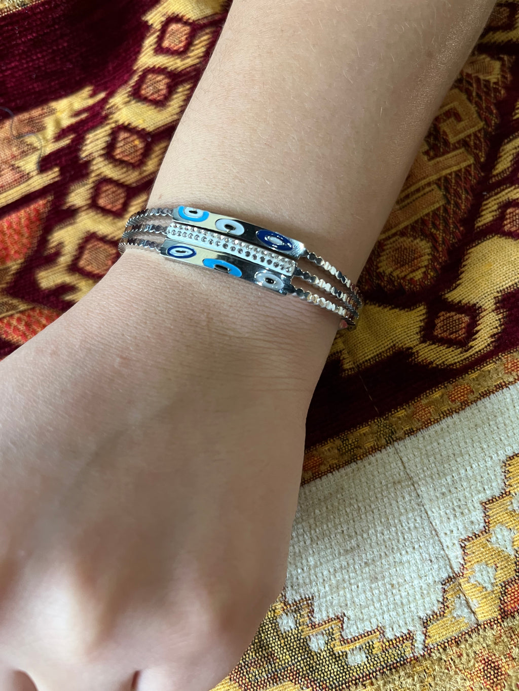 Stainless Steel Evil Eye Cuff Bracelet - SCBR2N7 - BUJIX