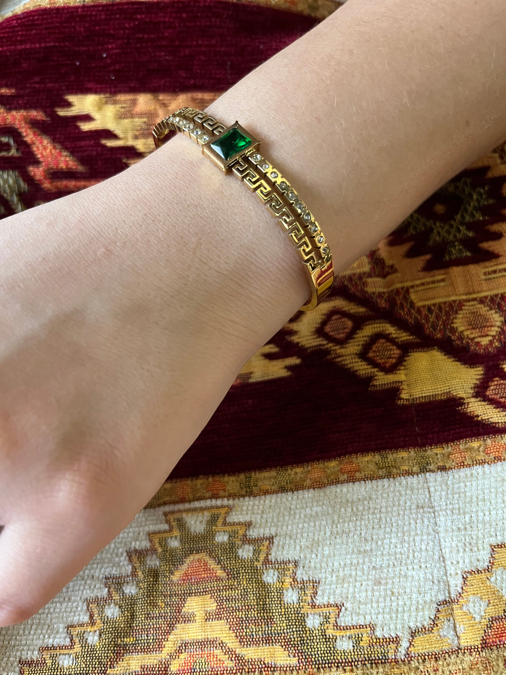 Stainless Steel Bangle Bracelet with Green Stone - SCBR3N05 - BUJIX