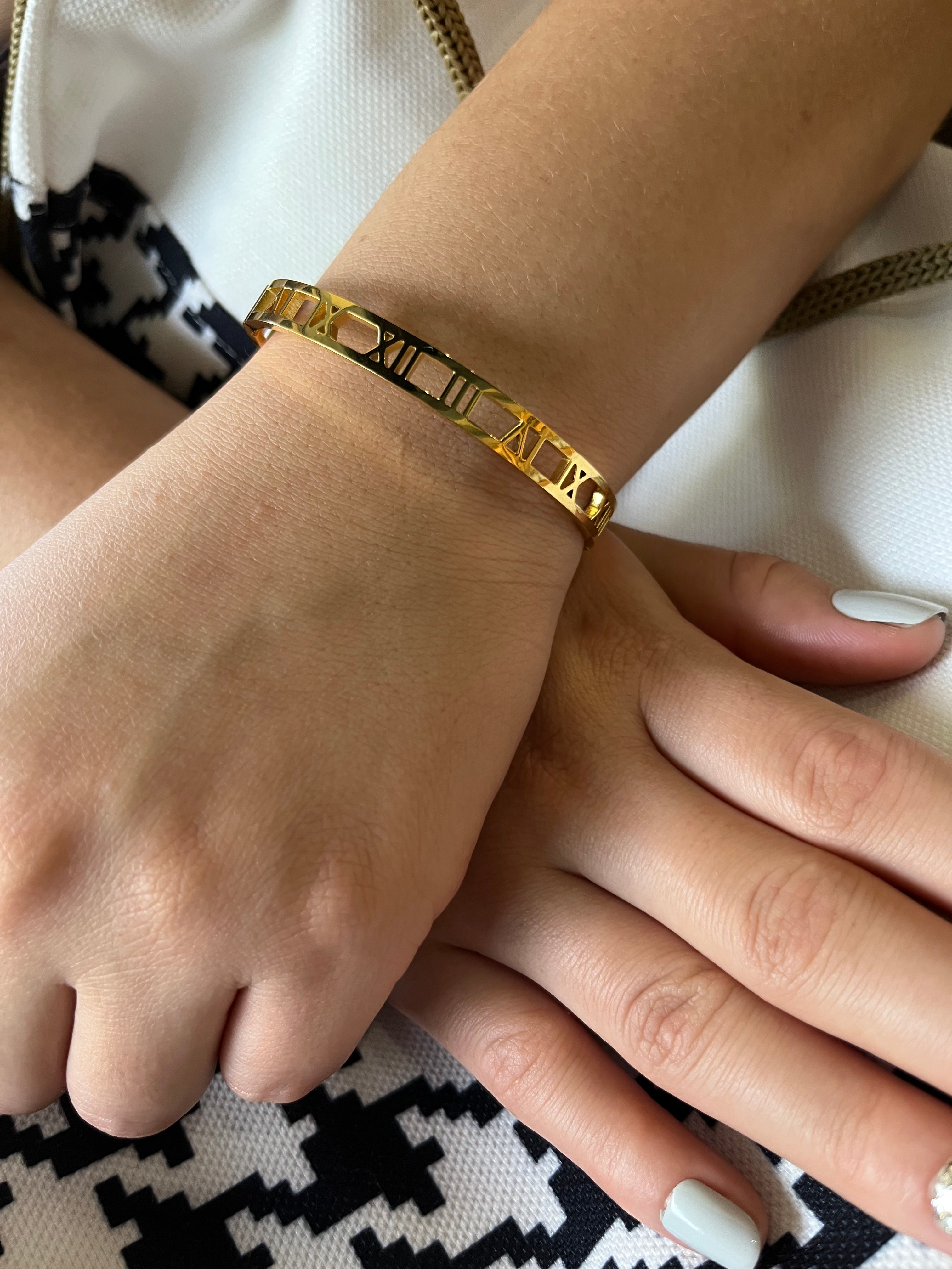 Stainless Steel Cuff Bracelet with Roman Numerals - SCBR4N08 - BUJIX