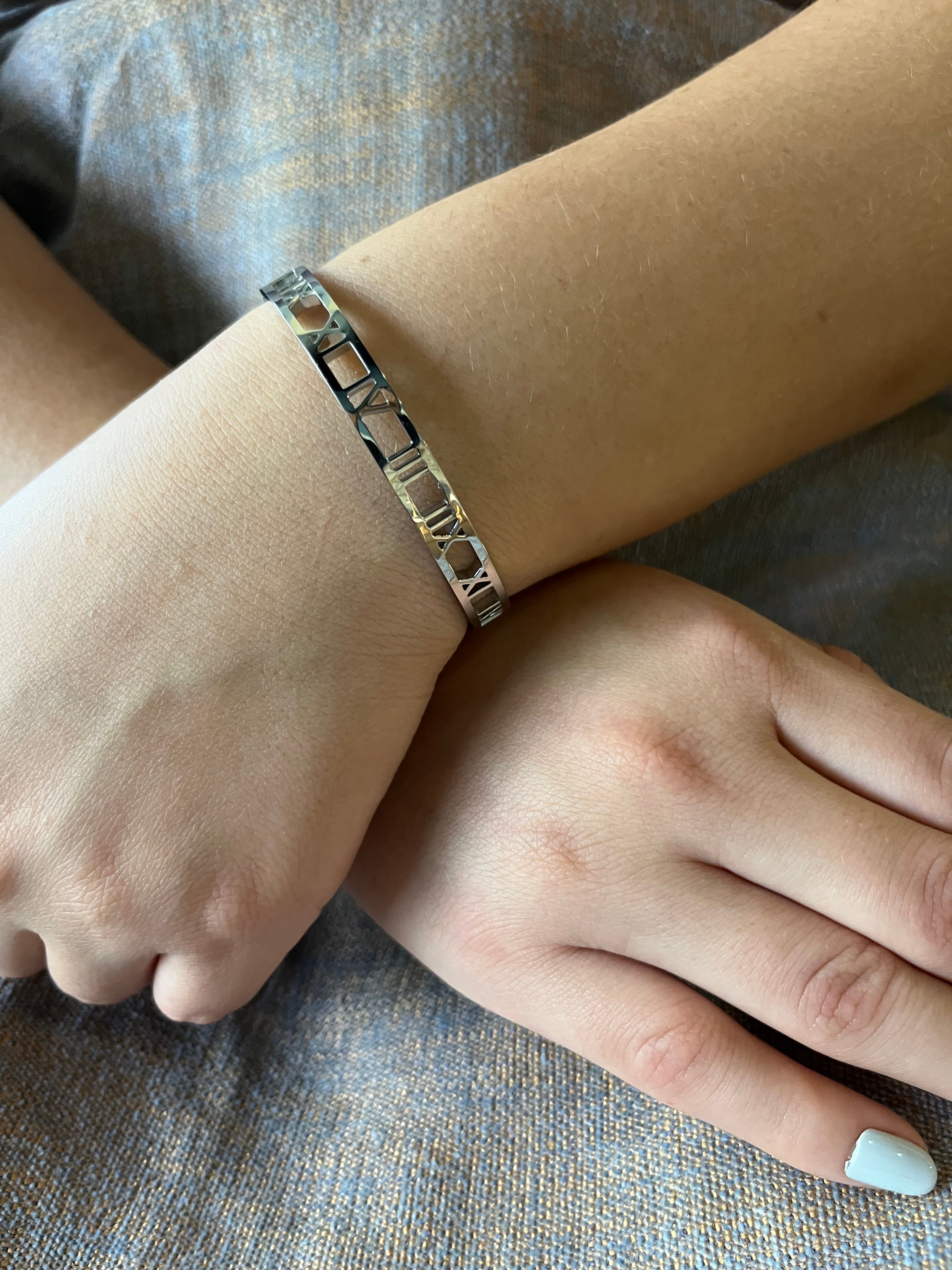 Stainless Steel Cuff Bracelet with Roman Numerals - SCBR4N08 - BUJIX