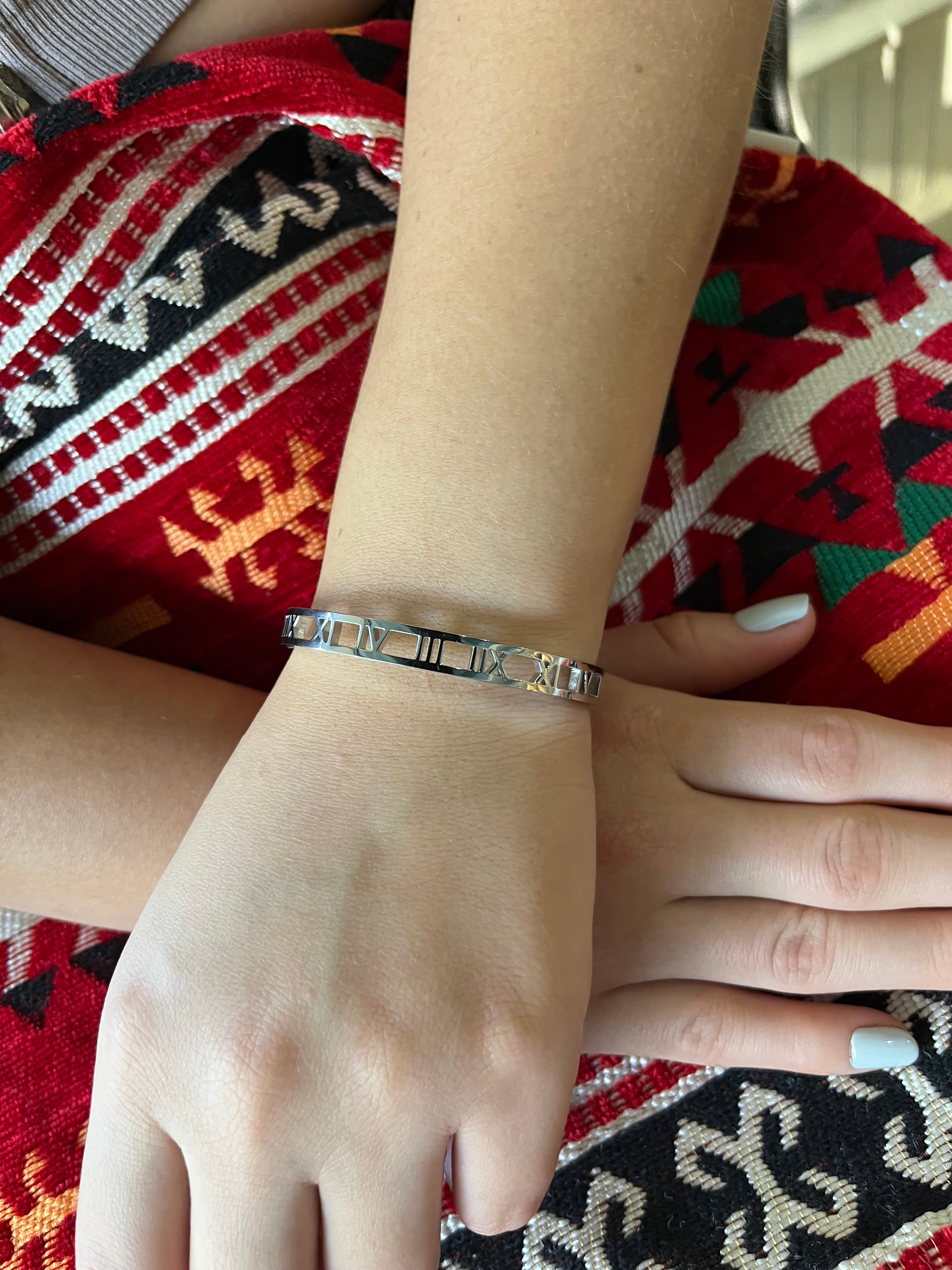 Stainless Steel Cuff Bracelet with Roman Numerals - SCBR4N08 - BUJIX