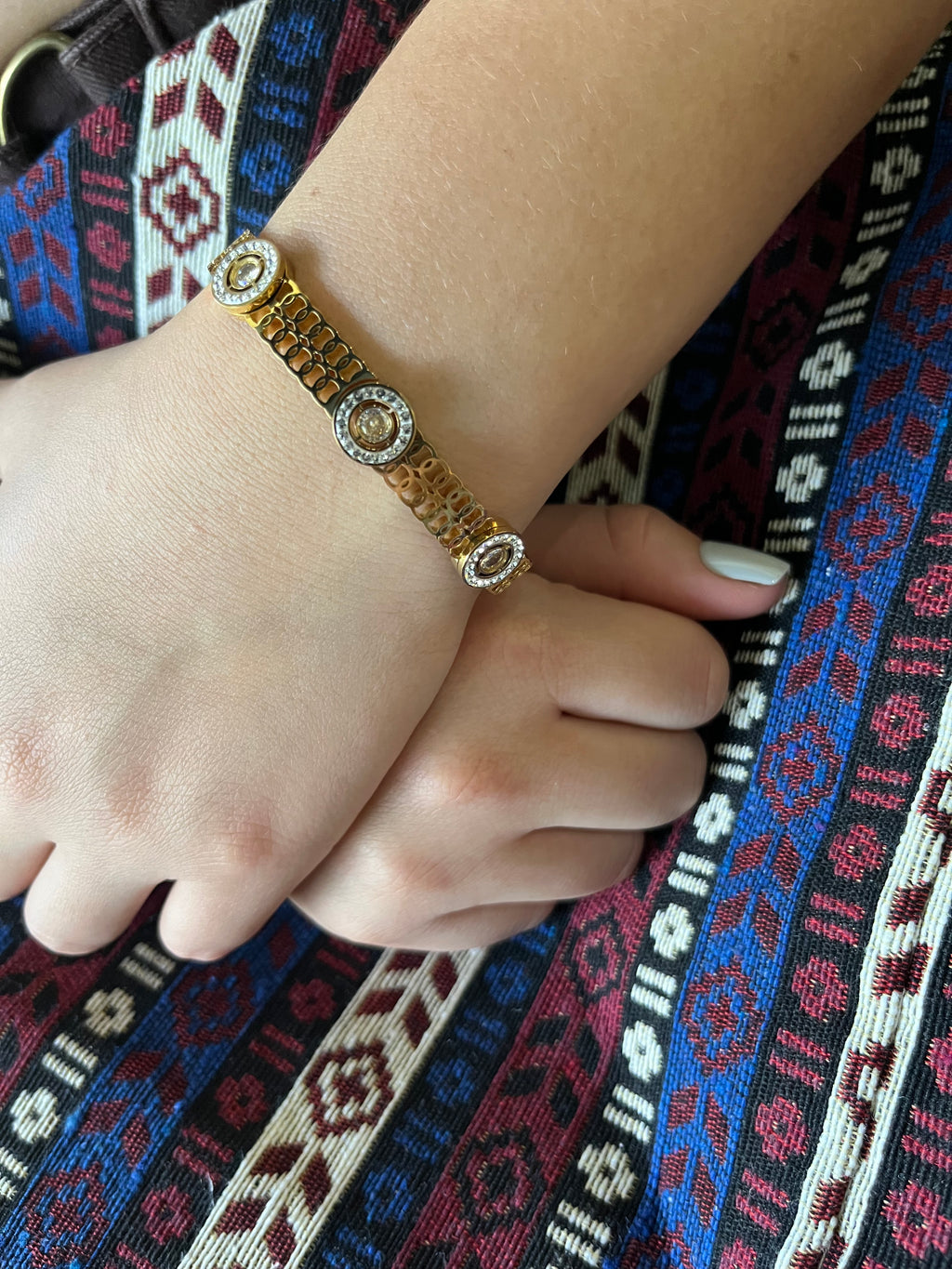 Stainless Steel Cuff Bracelet with Round Ornaments - SCBR4N09 - BUJIX