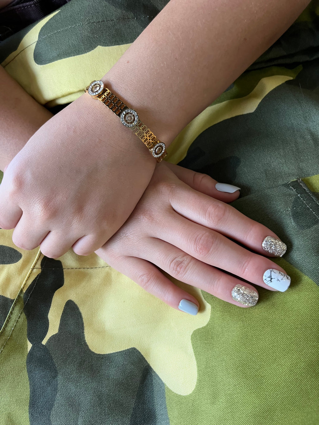 Stainless Steel Cuff Bracelet with Round Ornaments - SCBR4N09 - BUJIX