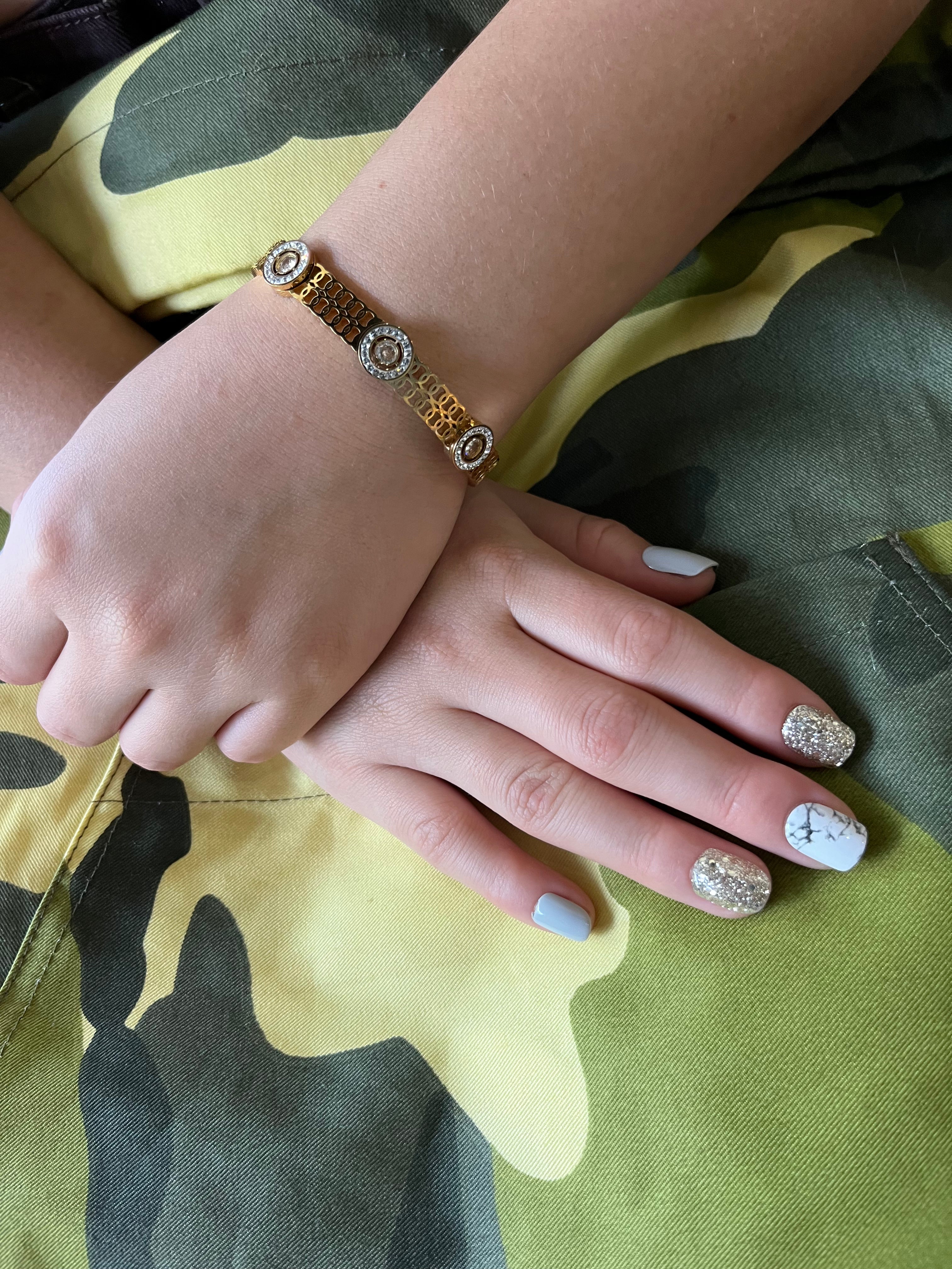 Stainless Steel Cuff Bracelet with Round Ornaments - SCBR4N09 - BUJIX