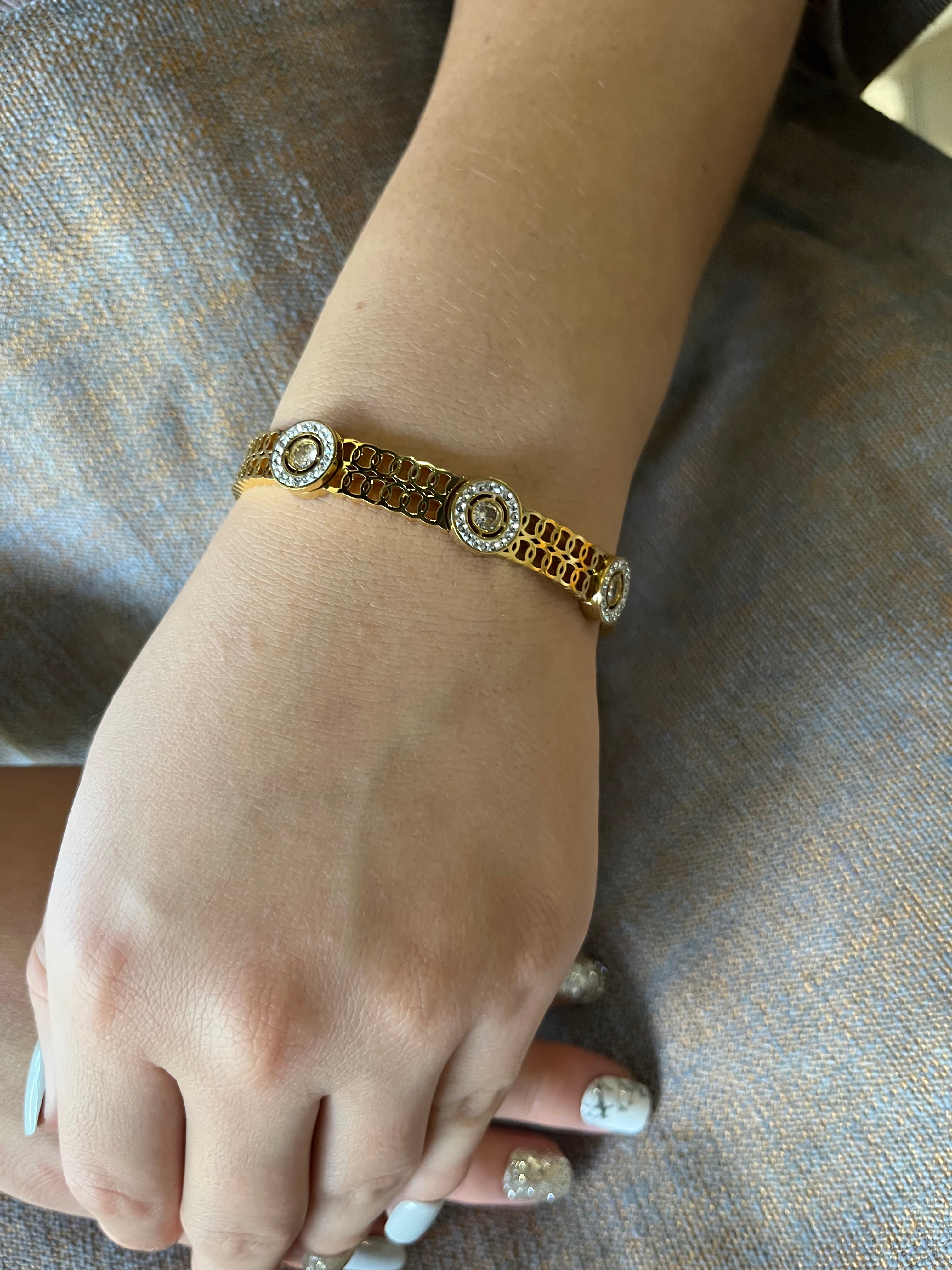 Stainless Steel Cuff Bracelet with Round Ornaments - SCBR4N09 - BUJIX