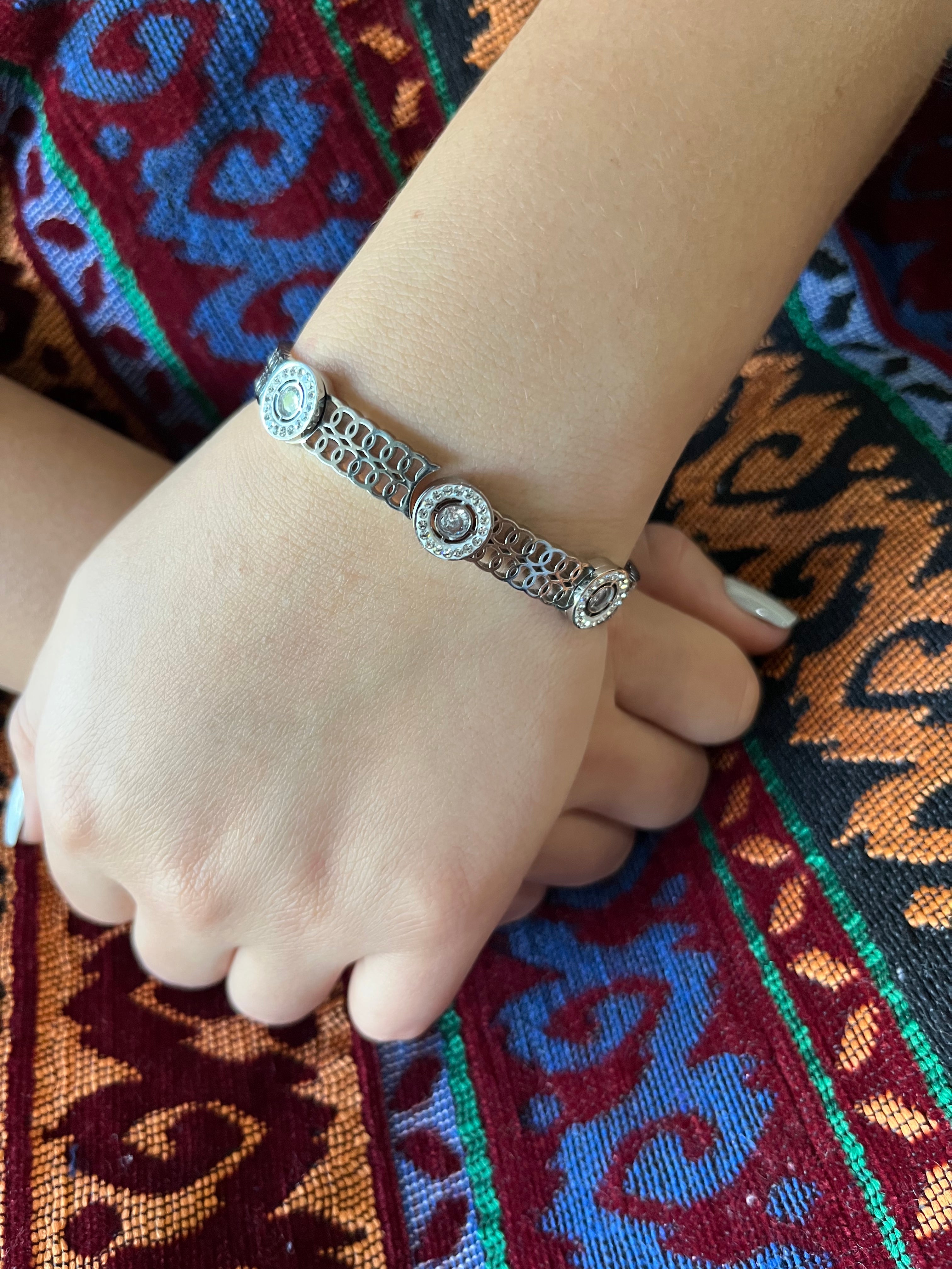 Stainless Steel Cuff Bracelet with Round Ornaments - SCBR4N09 - BUJIX