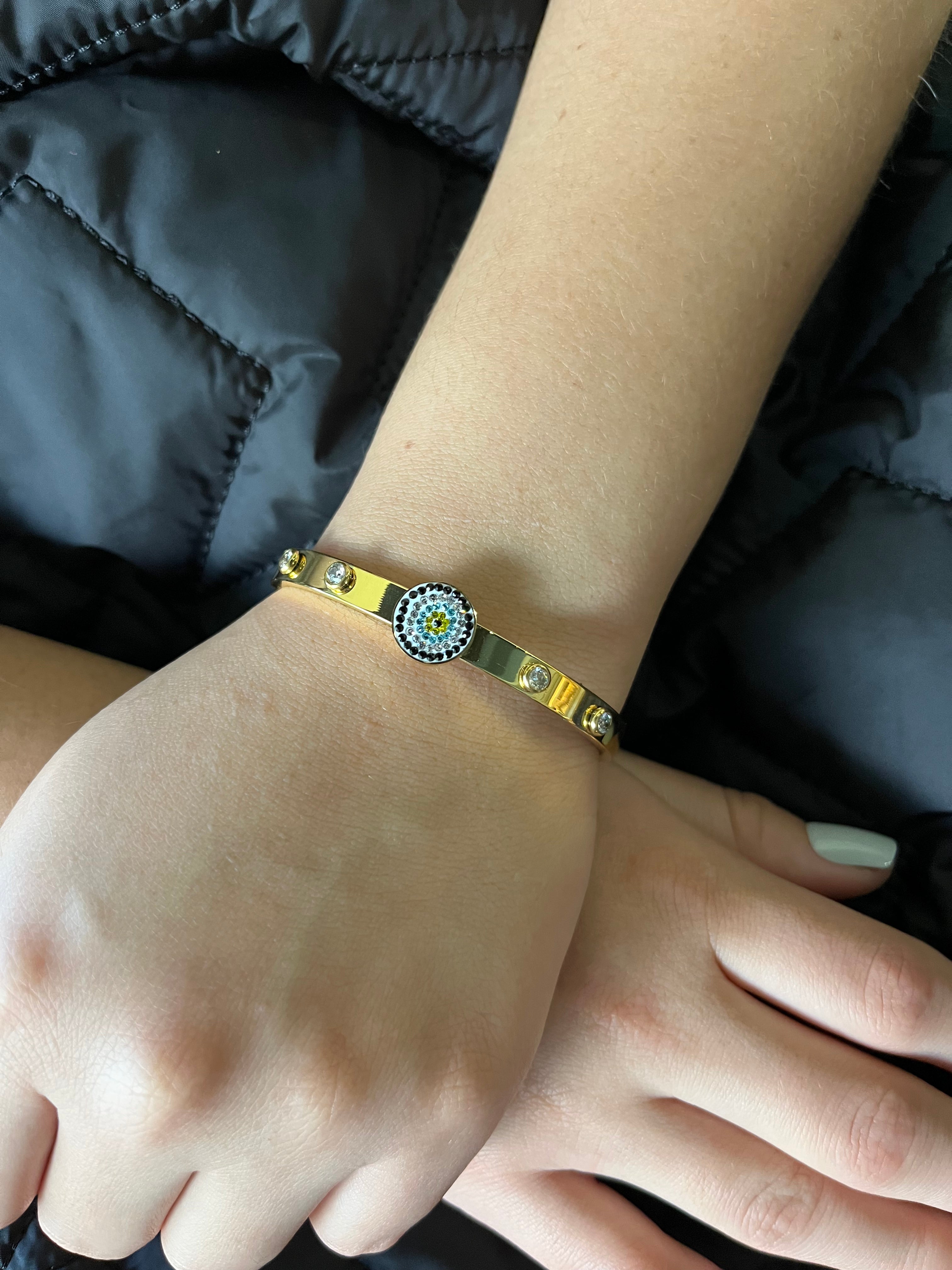 Stainless Steel Evil Eye Bracelet - SCBR5N04 - BUJIX