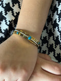 Stainless Steel Paved Zircon Bracelet with Turquoise Stone - SCBR5N07 - BUJIX