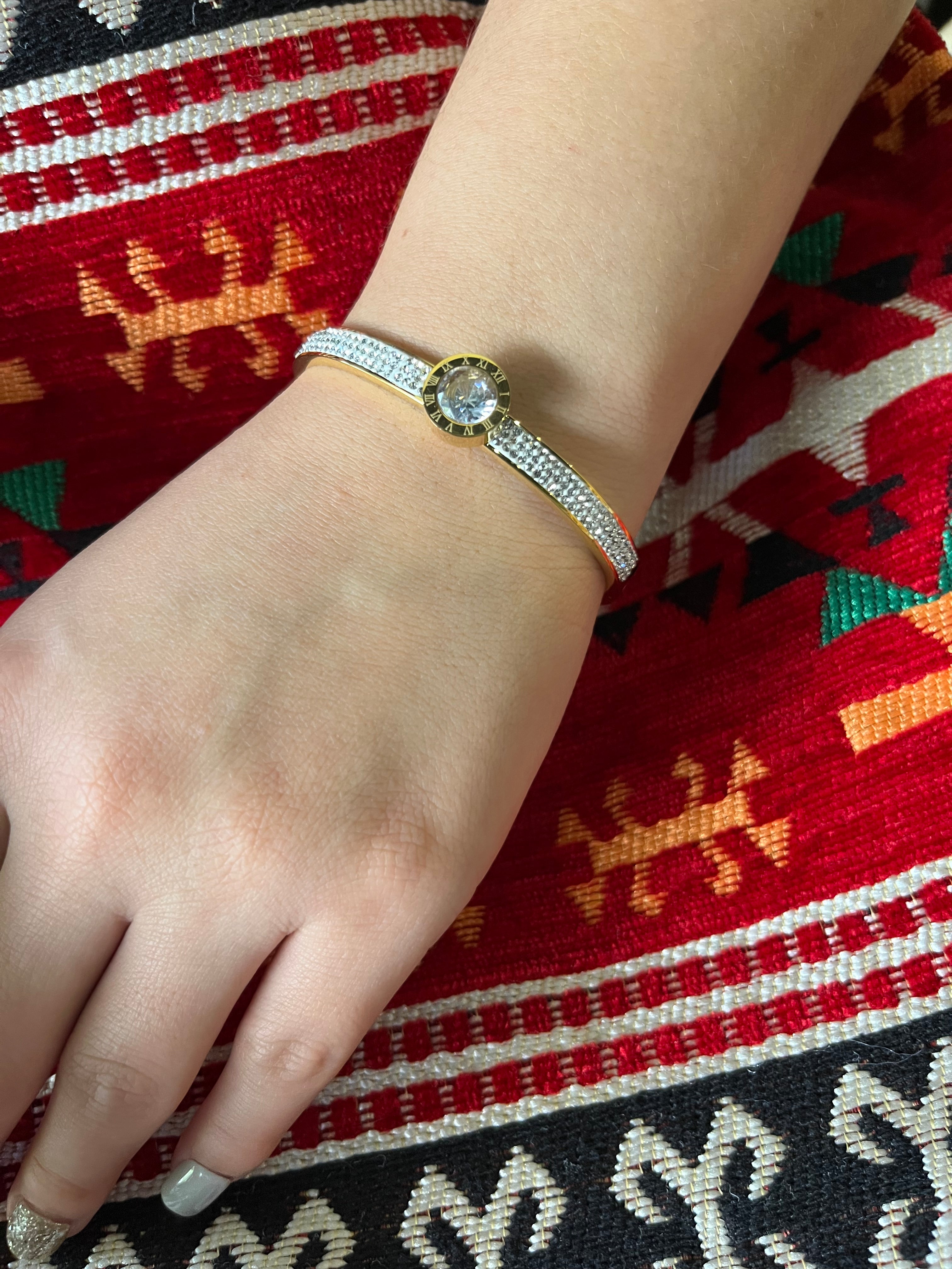 Stainless Steel Roman Numeral Bracelet with Paved Zircon - SCBR5N09 - BUJIX