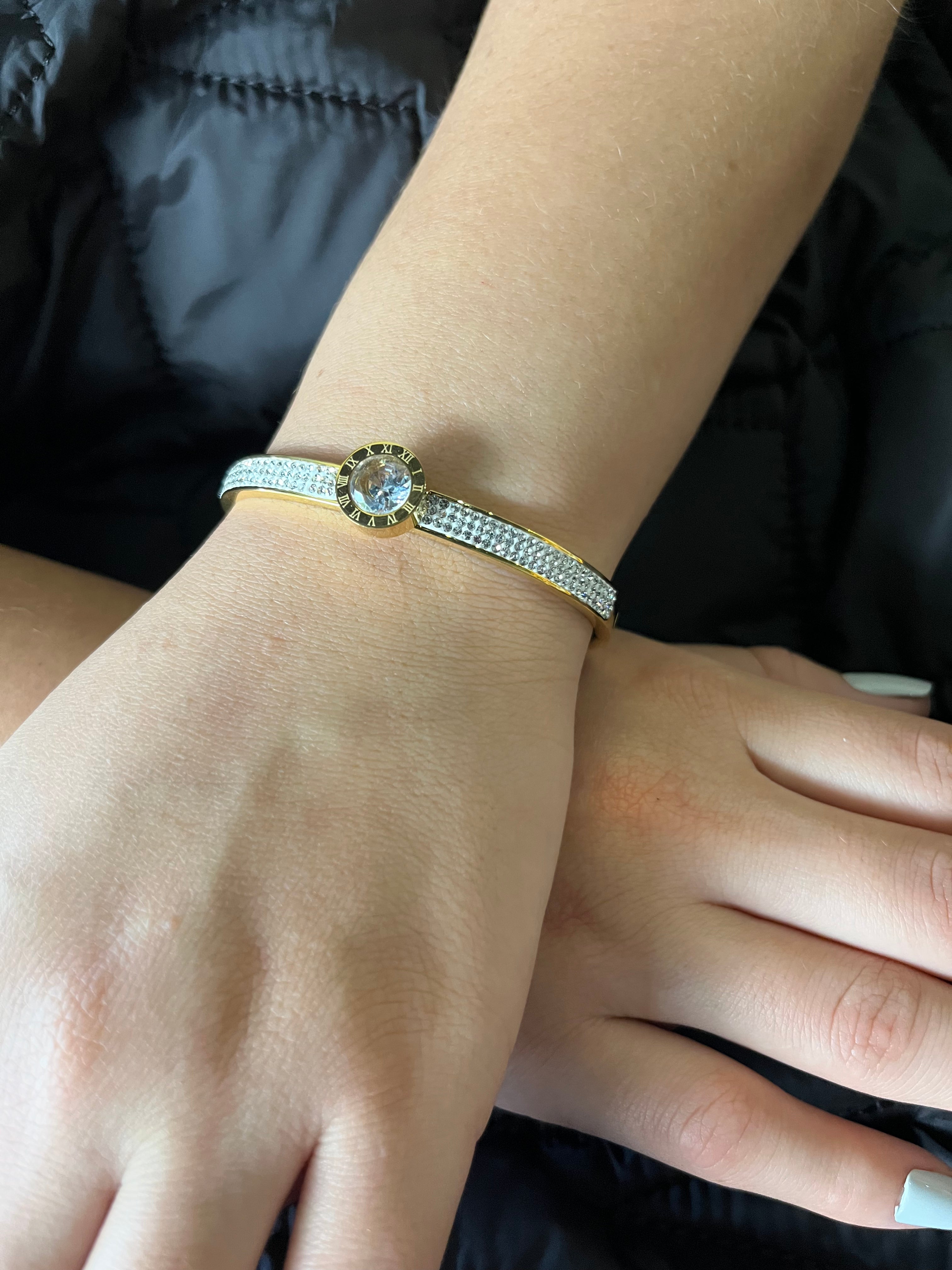 Stainless Steel Roman Numeral Bracelet with Paved Zircon - SCBR5N09 - BUJIX