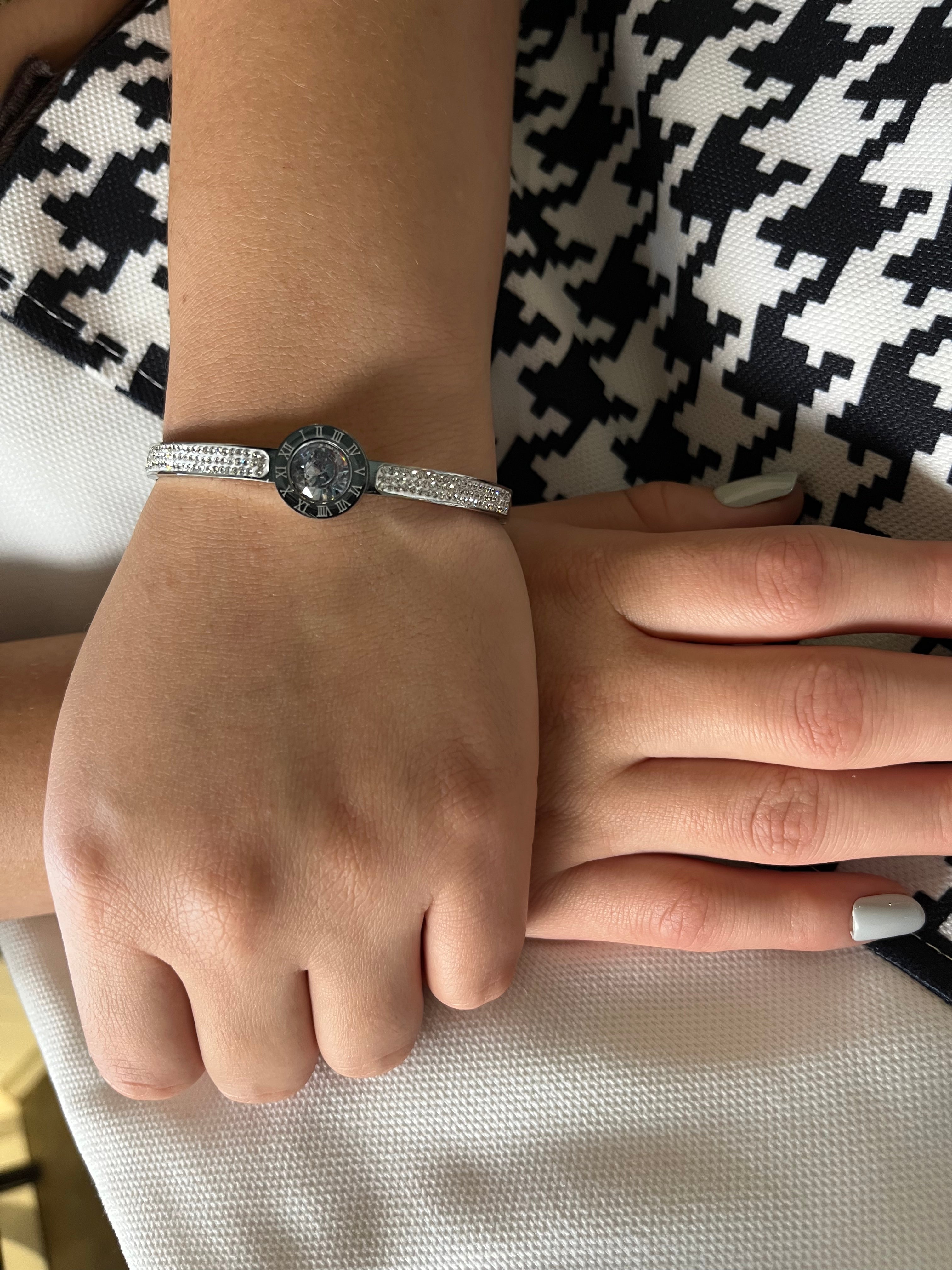 Stainless Steel Roman Numeral Bracelet with Paved Zircon - SCBR5N09 - BUJIX