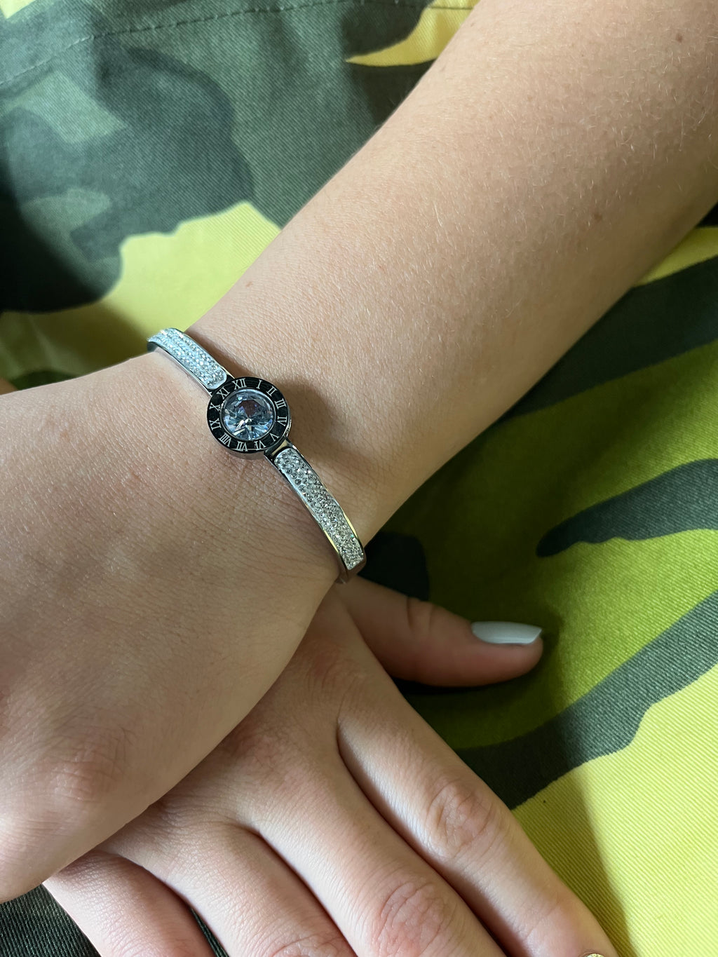 Stainless Steel Roman Numeral Bracelet with Paved Zircon - SCBR5N09 - BUJIX