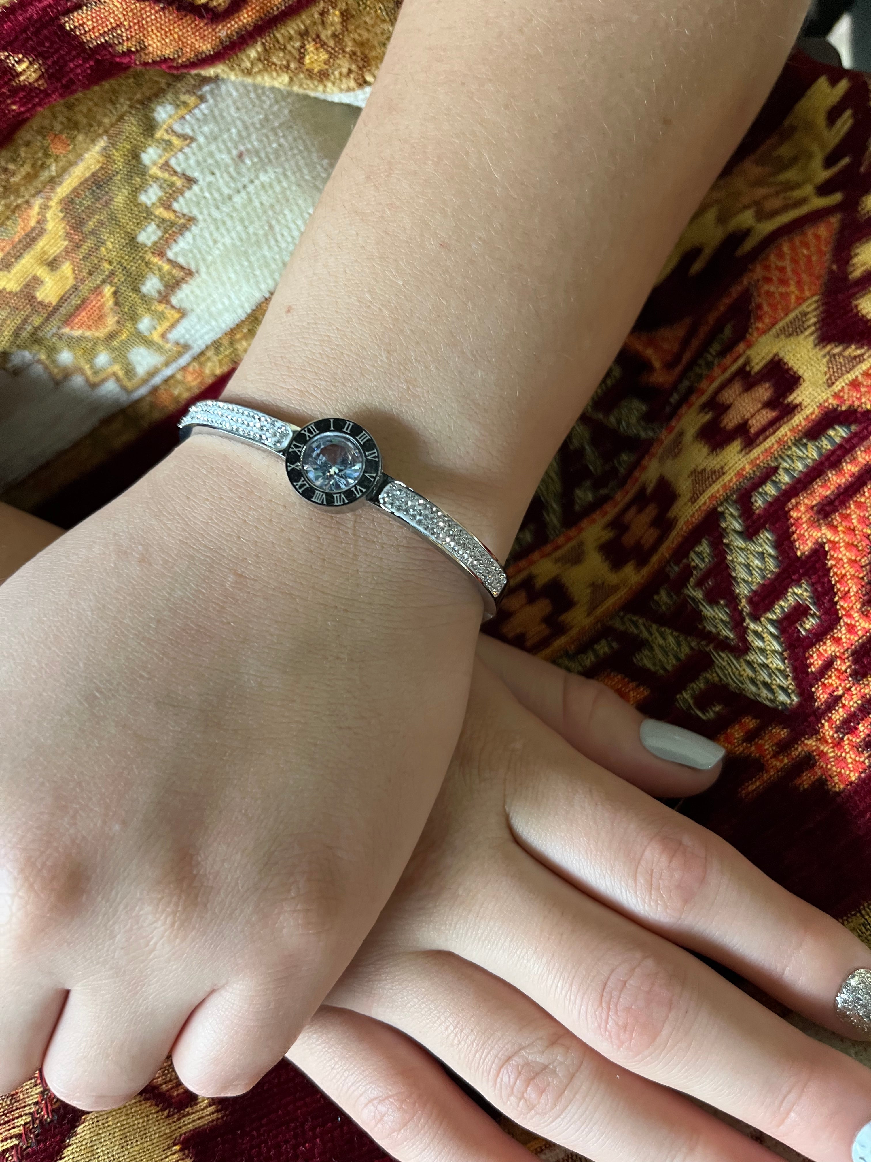 Stainless Steel Roman Numeral Bracelet with Paved Zircon - SCBR5N09 - BUJIX