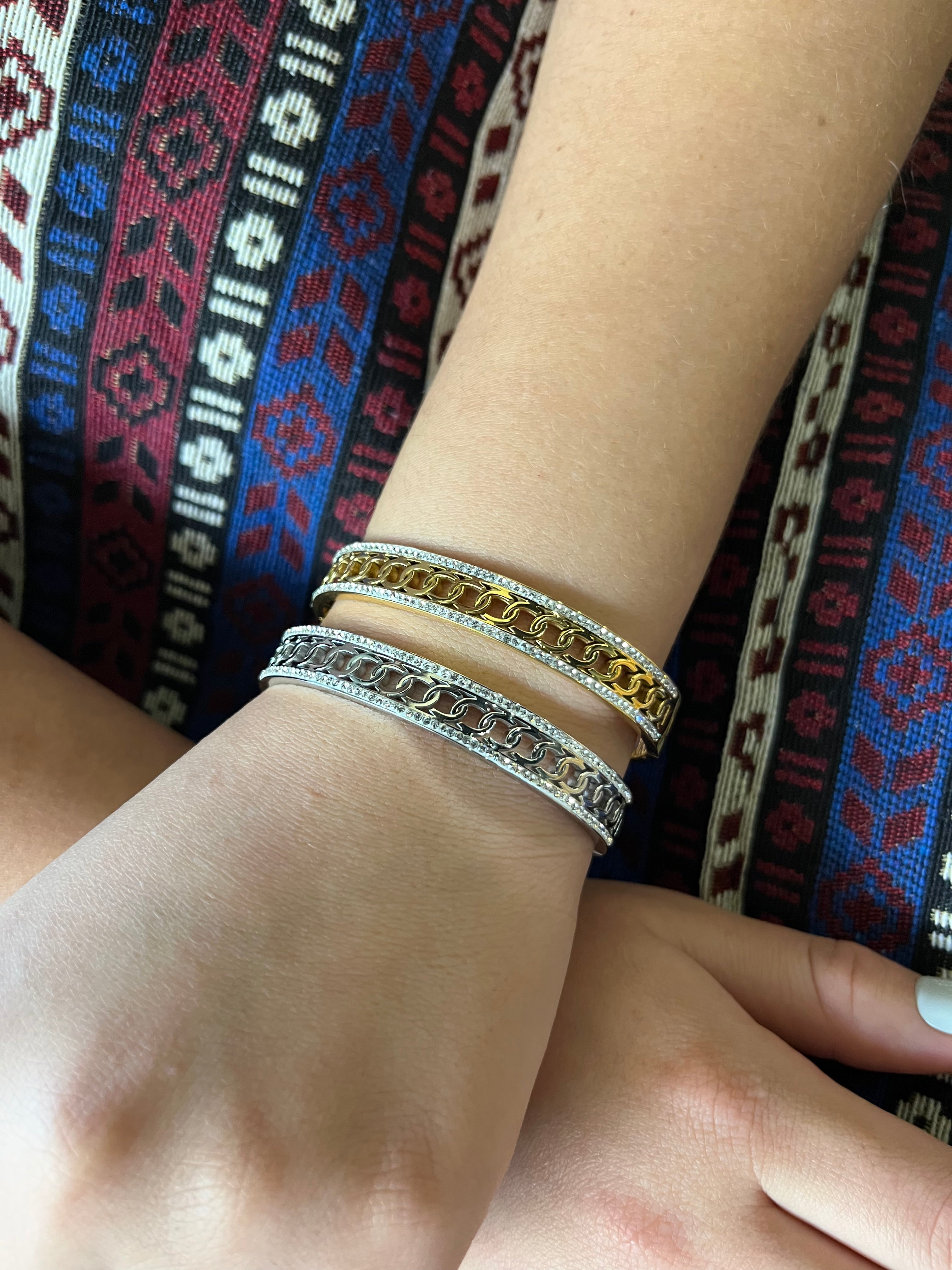 Stainless Steel Pave Bracelet with Rings- SCBR6N03 - BUJIX