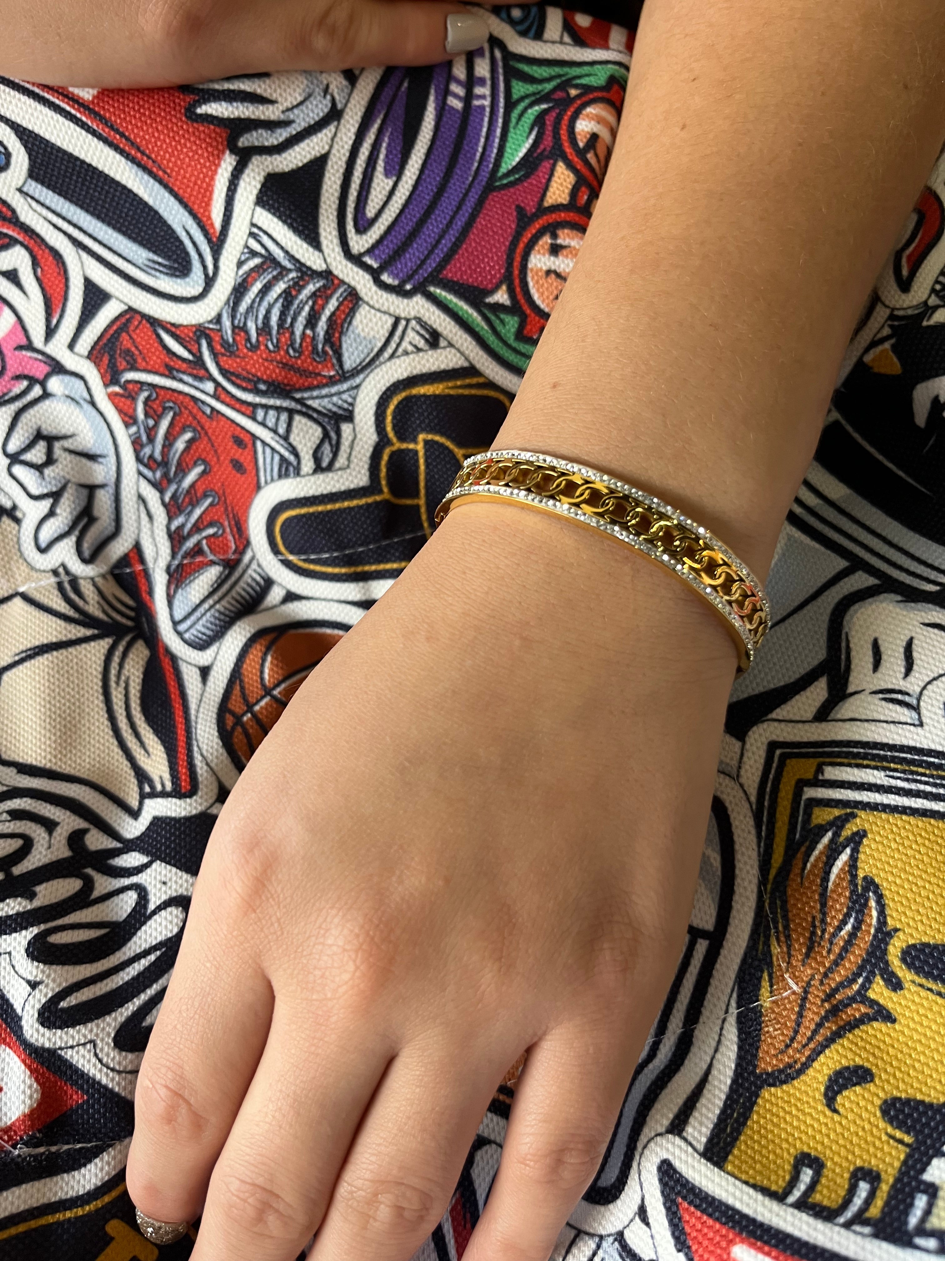 Stainless Steel Pave Bracelet with Rings- SCBR6N03 - BUJIX