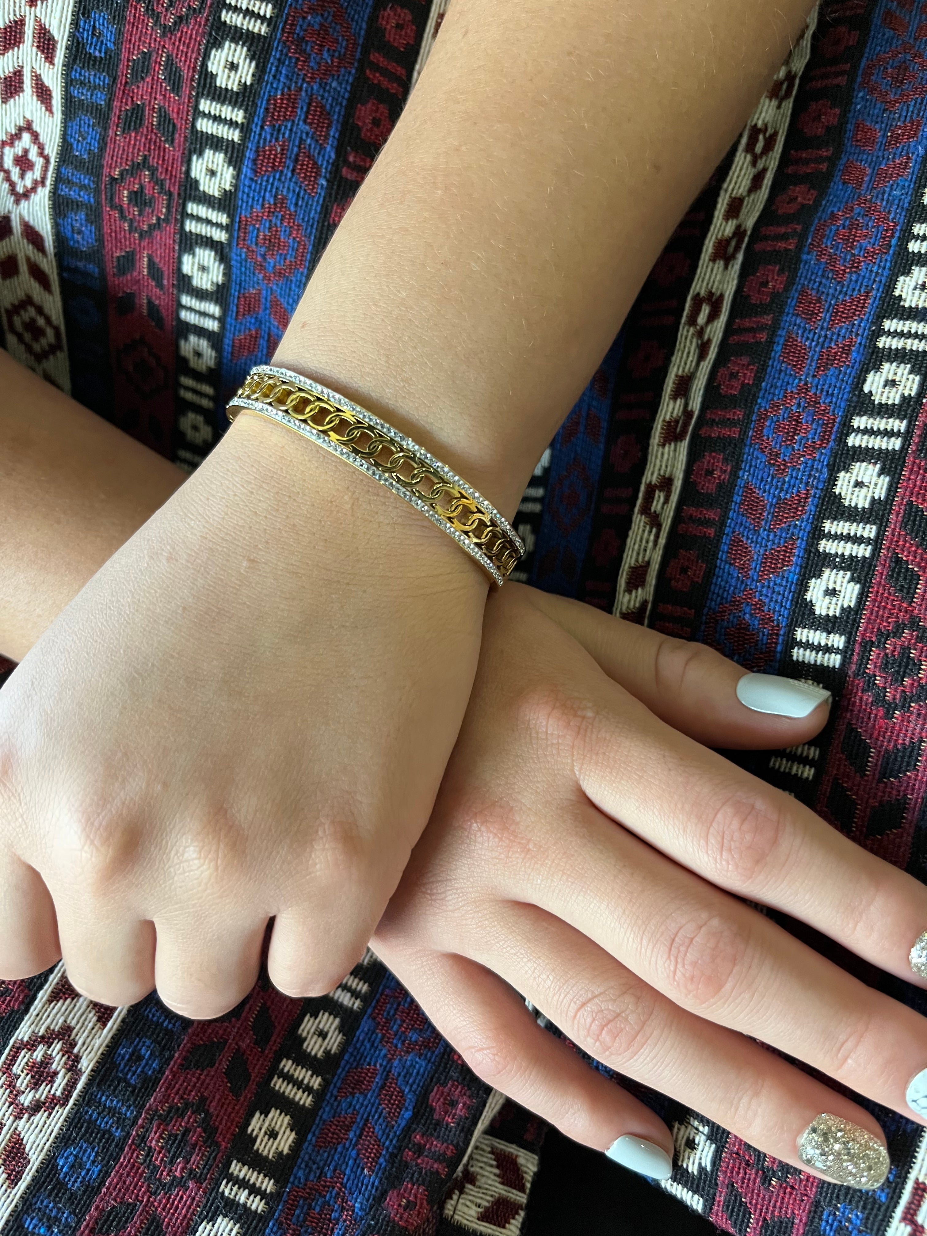 Stainless Steel Pave Bracelet with Rings- SCBR6N03 - BUJIX