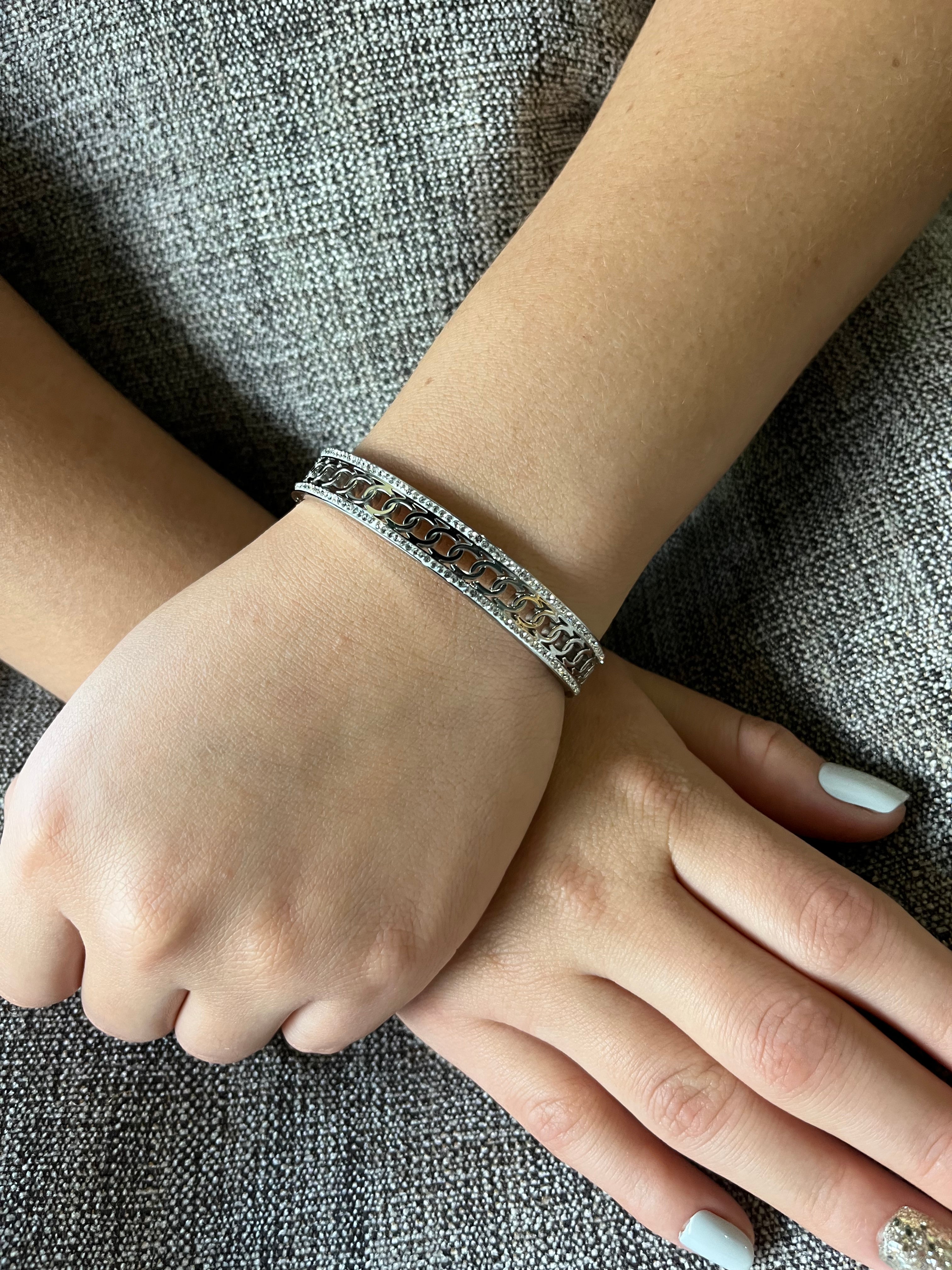 Stainless Steel Pave Bracelet with Rings- SCBR6N03 - BUJIX