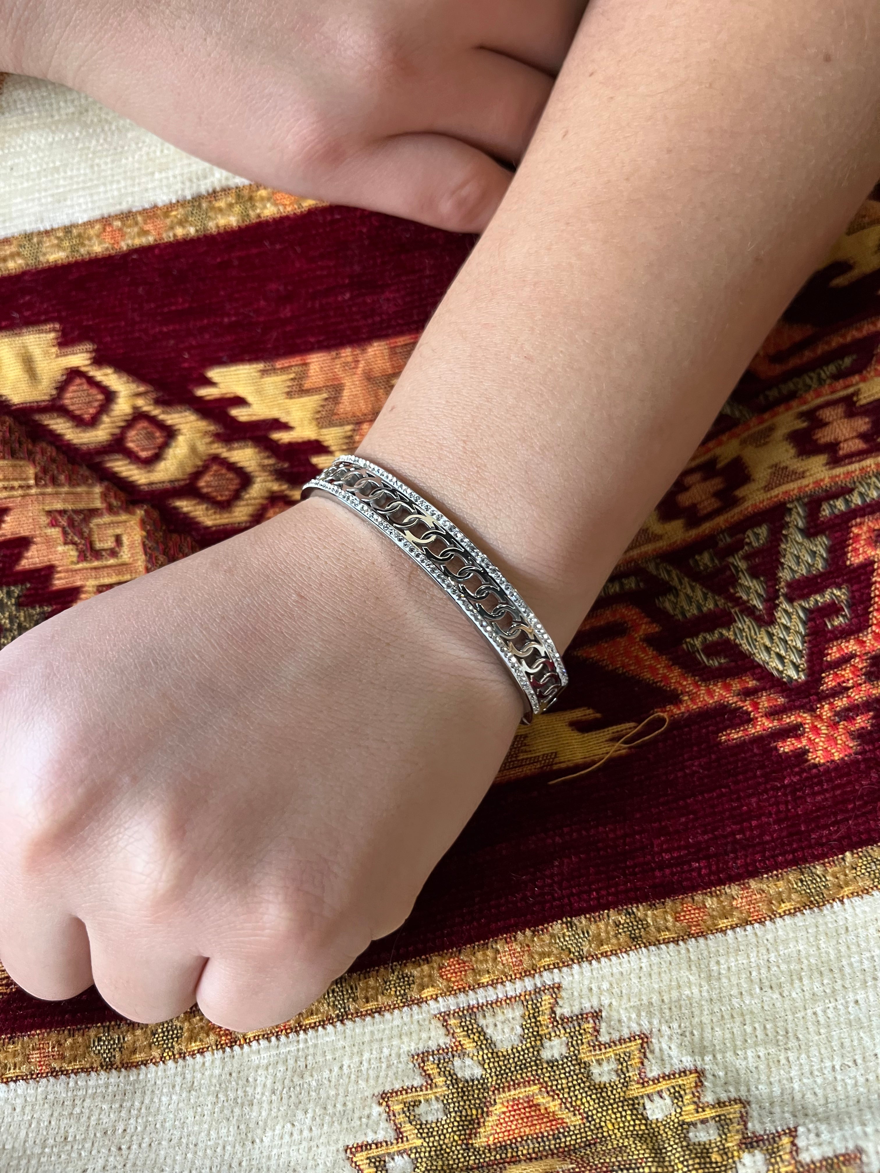 Stainless Steel Pave Bracelet with Rings- SCBR6N03 - BUJIX