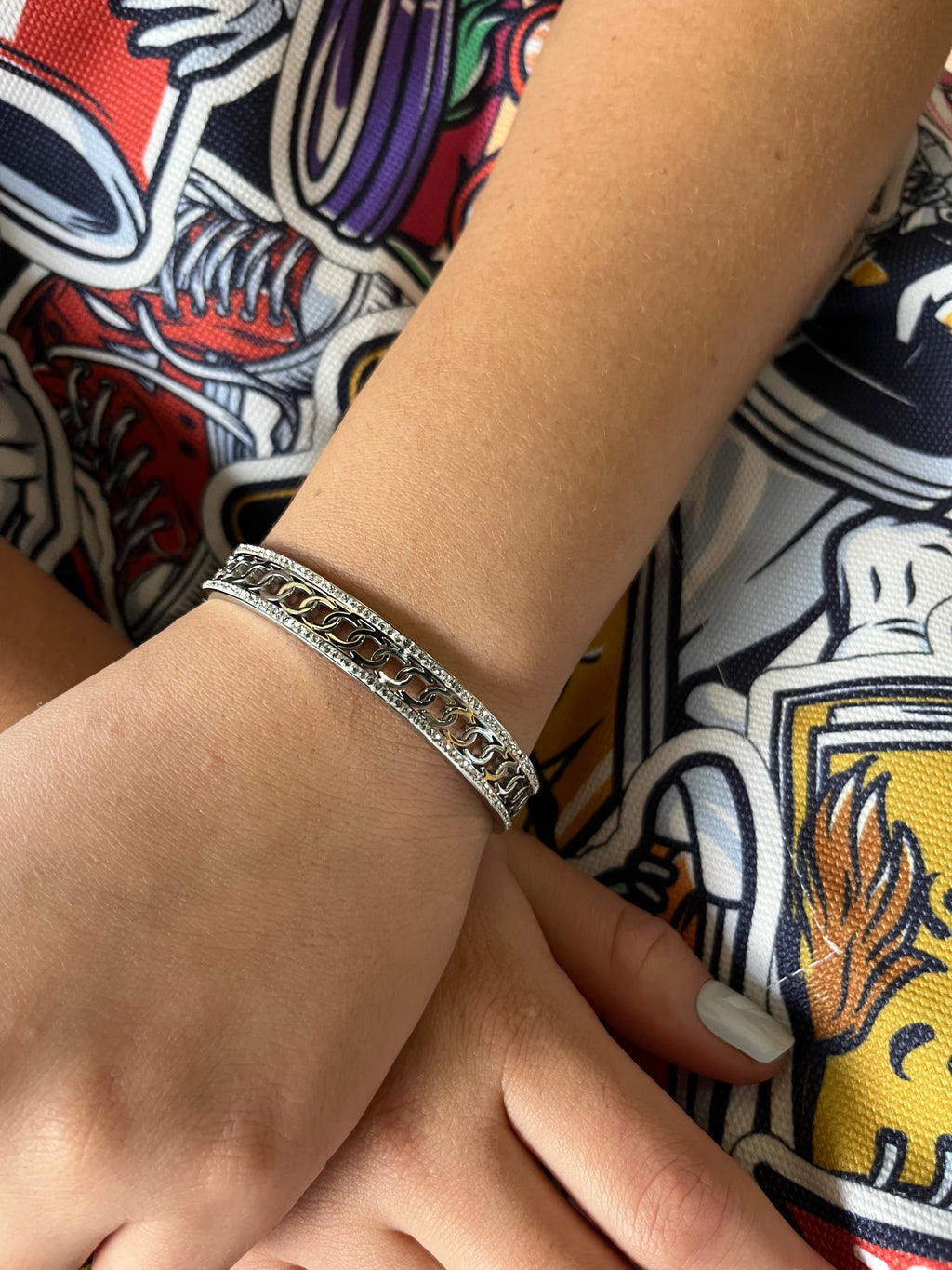 Stainless Steel Pave Bracelet with Rings- SCBR6N03 - BUJIX