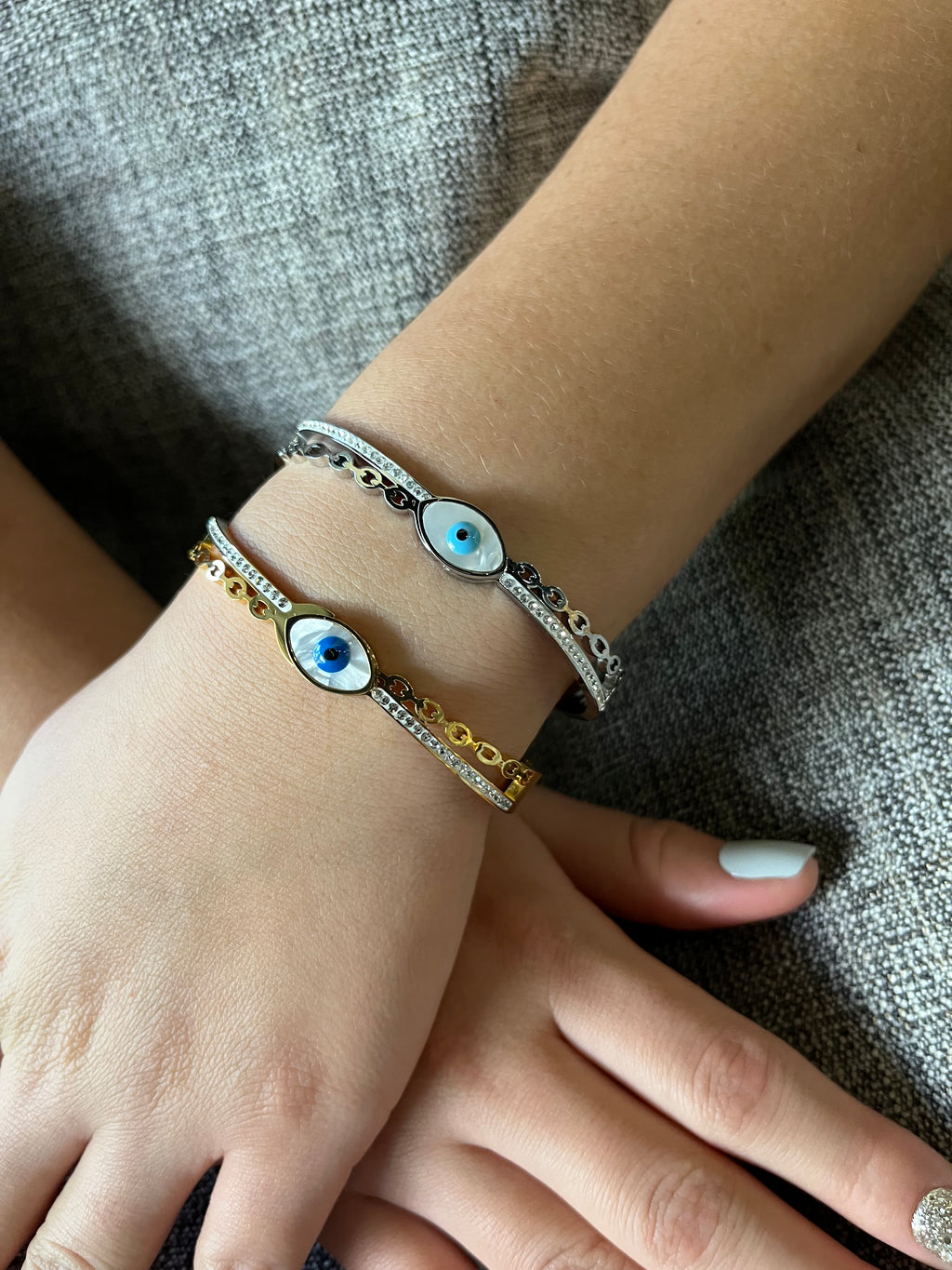 Stainless Steel Evil Eye Bracelet with Paved Zircon - SCBR6N04 - BUJIX