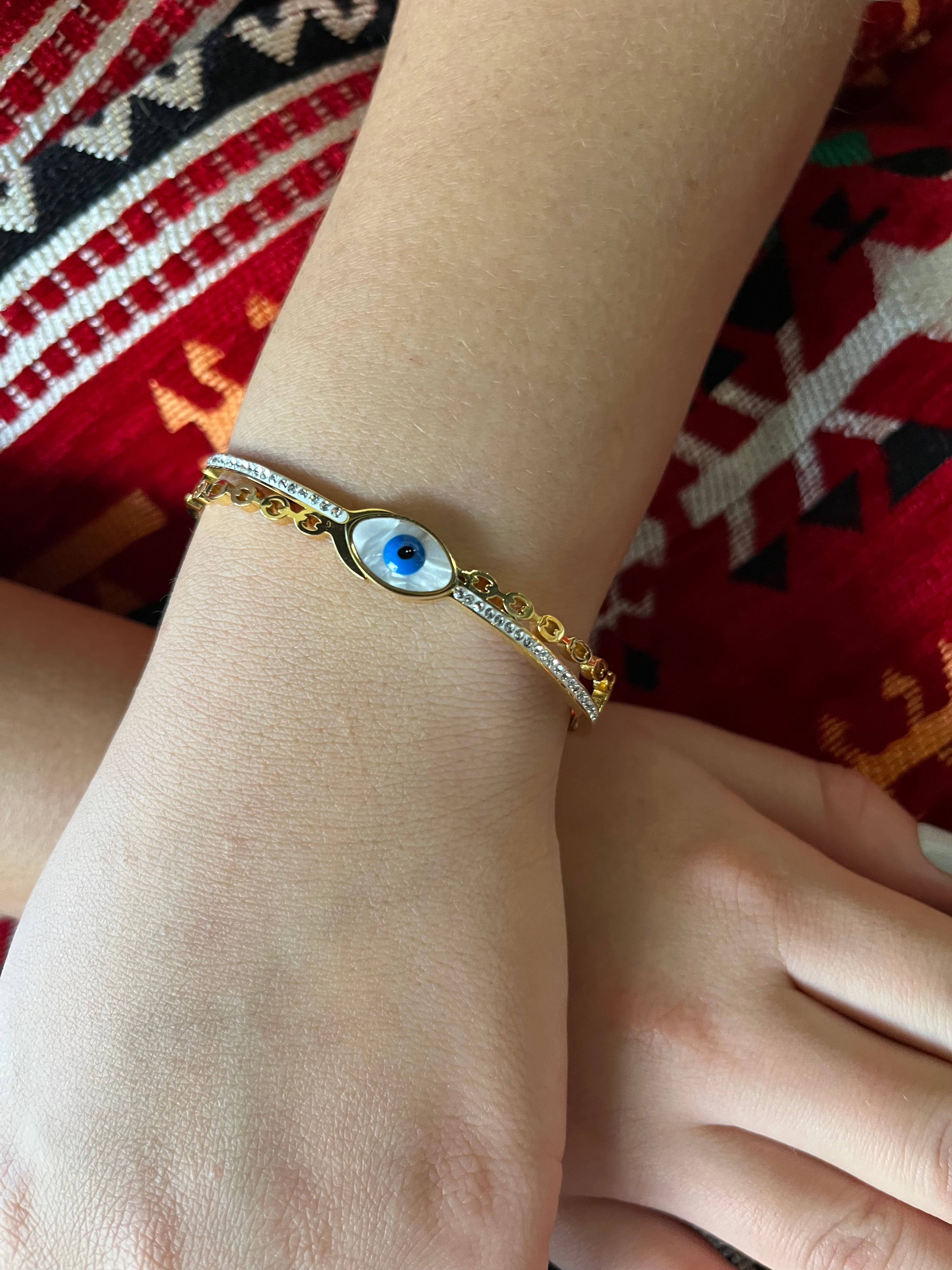 Stainless Steel Evil Eye Bracelet with Paved Zircon - SCBR6N04 - BUJIX