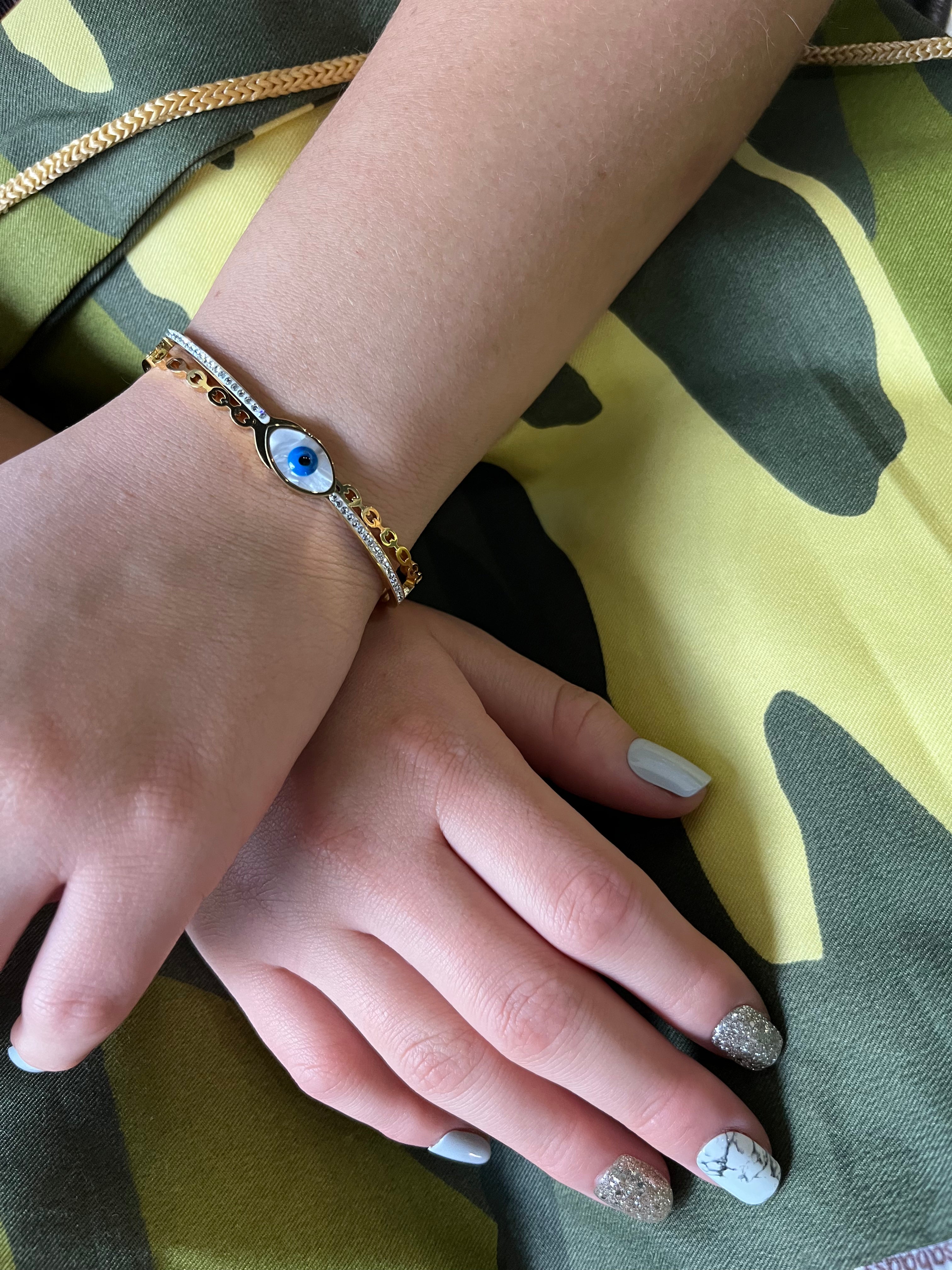 Stainless Steel Evil Eye Bracelet with Paved Zircon - SCBR6N04 - BUJIX