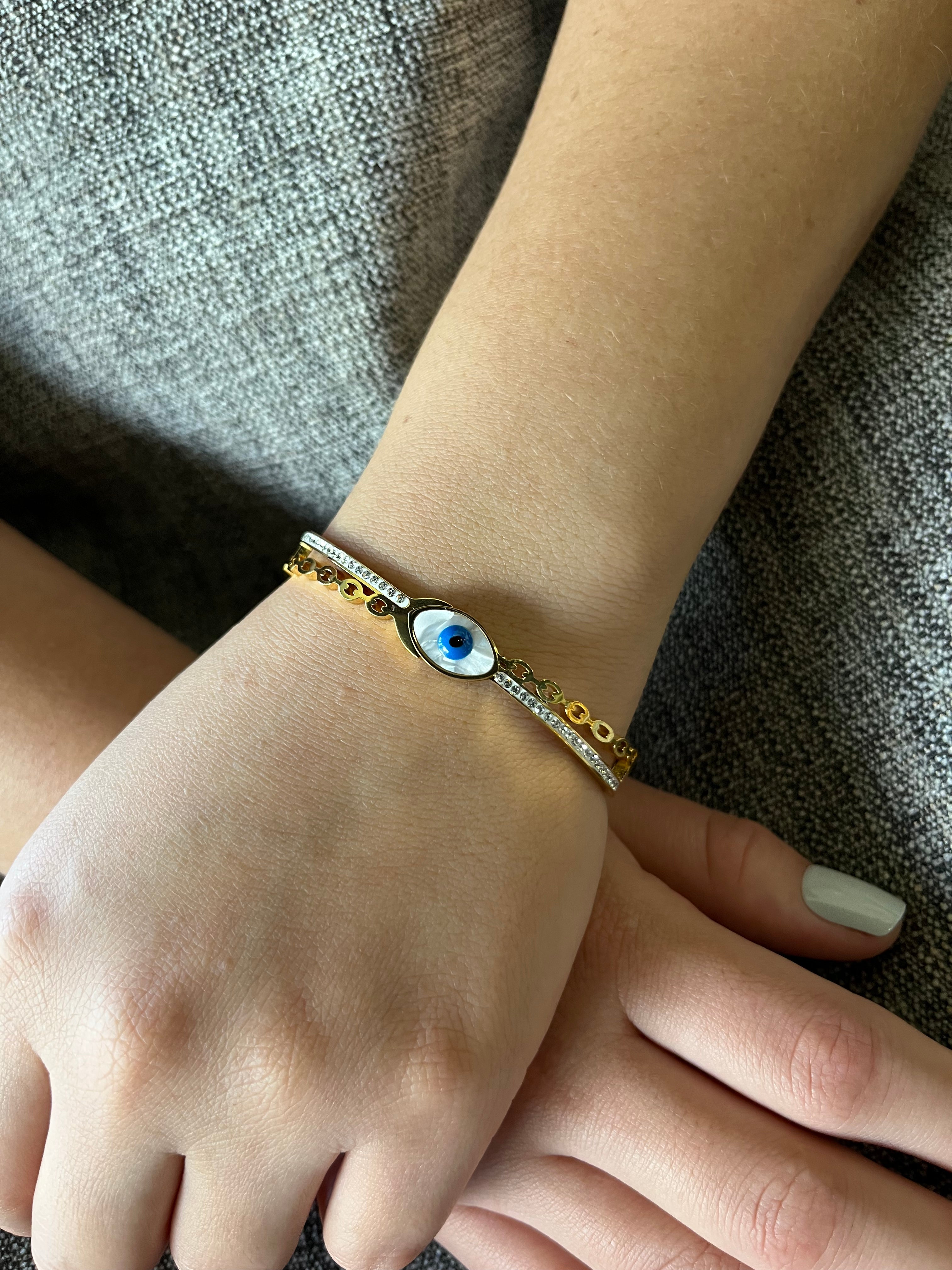 Stainless Steel Evil Eye Bracelet with Paved Zircon - SCBR6N04 - BUJIX