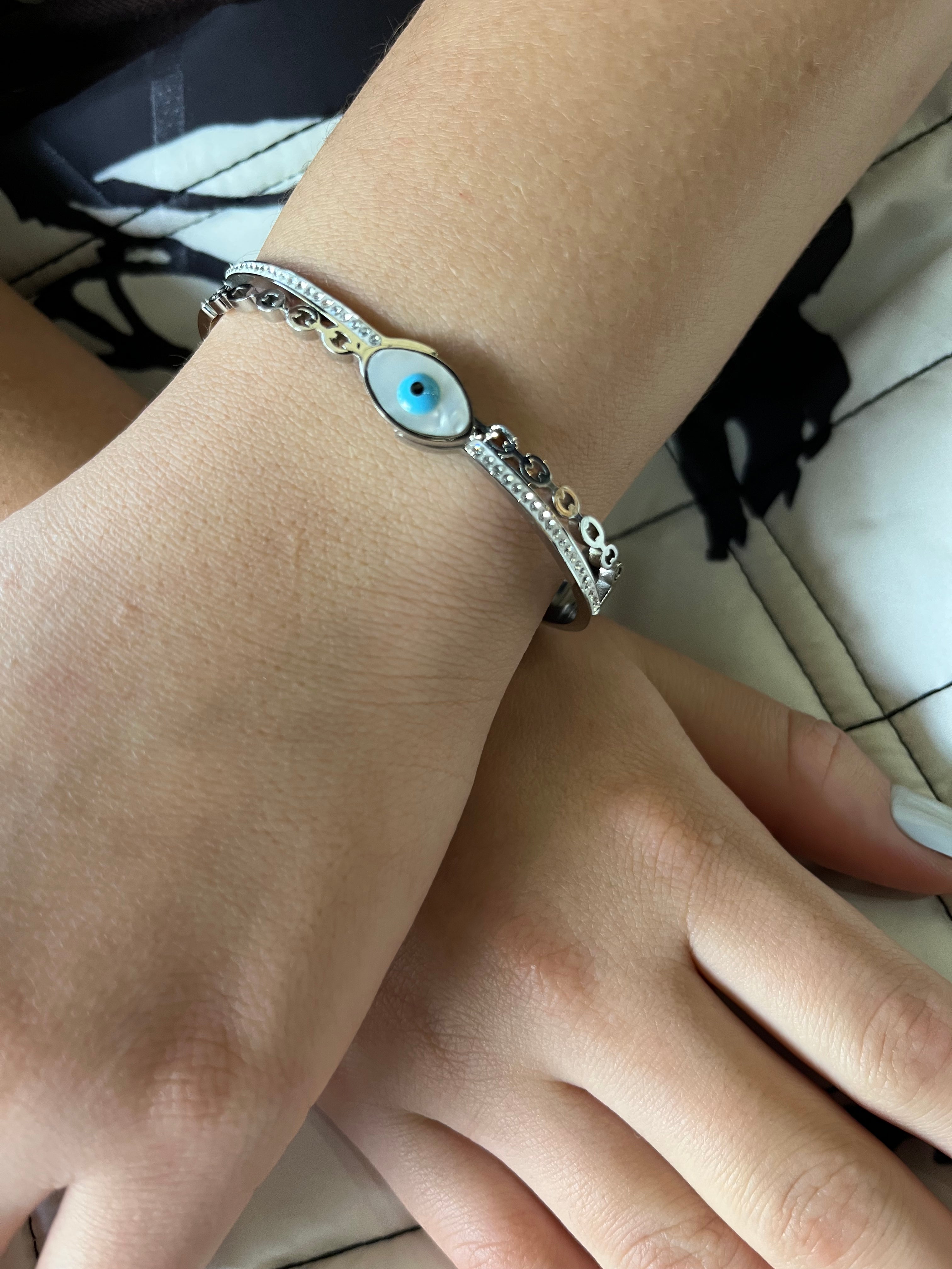 Stainless Steel Evil Eye Bracelet with Paved Zircon - SCBR6N04 - BUJIX