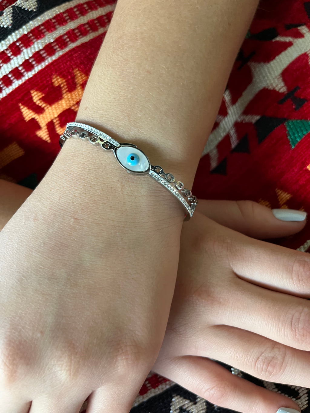 Stainless Steel Evil Eye Bracelet with Paved Zircon - SCBR6N04 - BUJIX