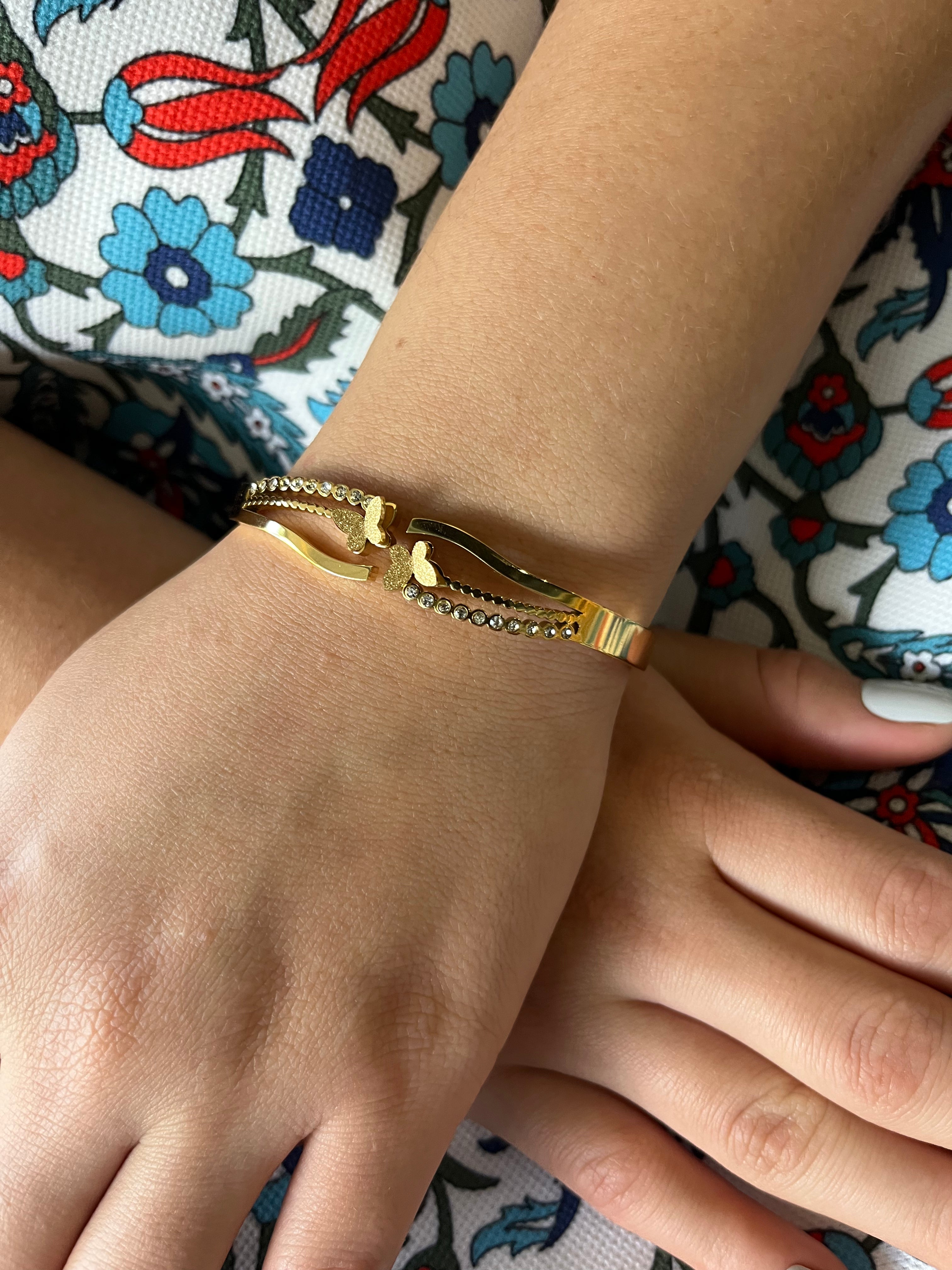 Stainless Steel Butterfly Bracelet with Zircon Stones - SCBR6N05 - BUJIX