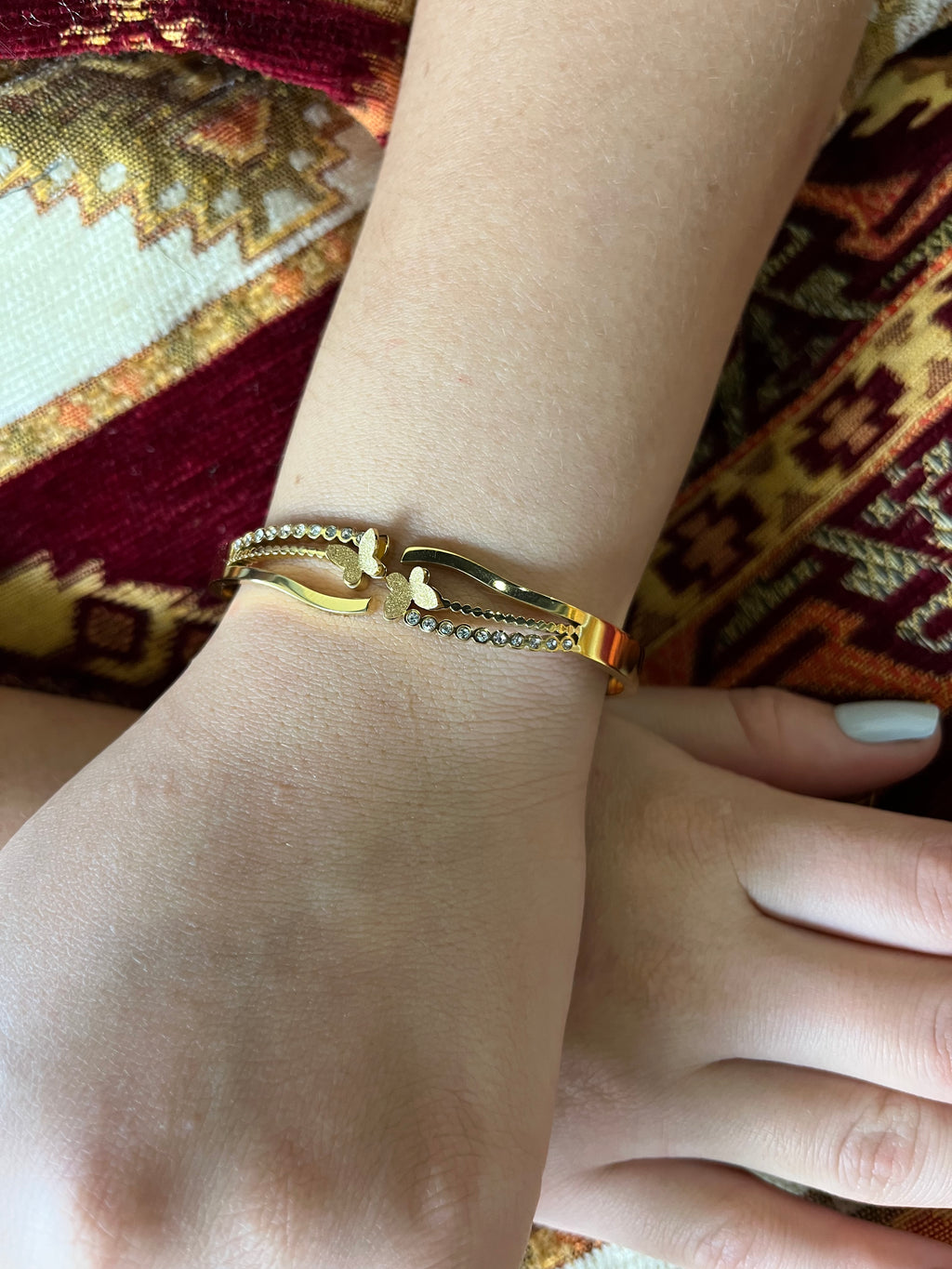 Stainless Steel Butterfly Bracelet with Zircon Stones - SCBR6N05 - BUJIX