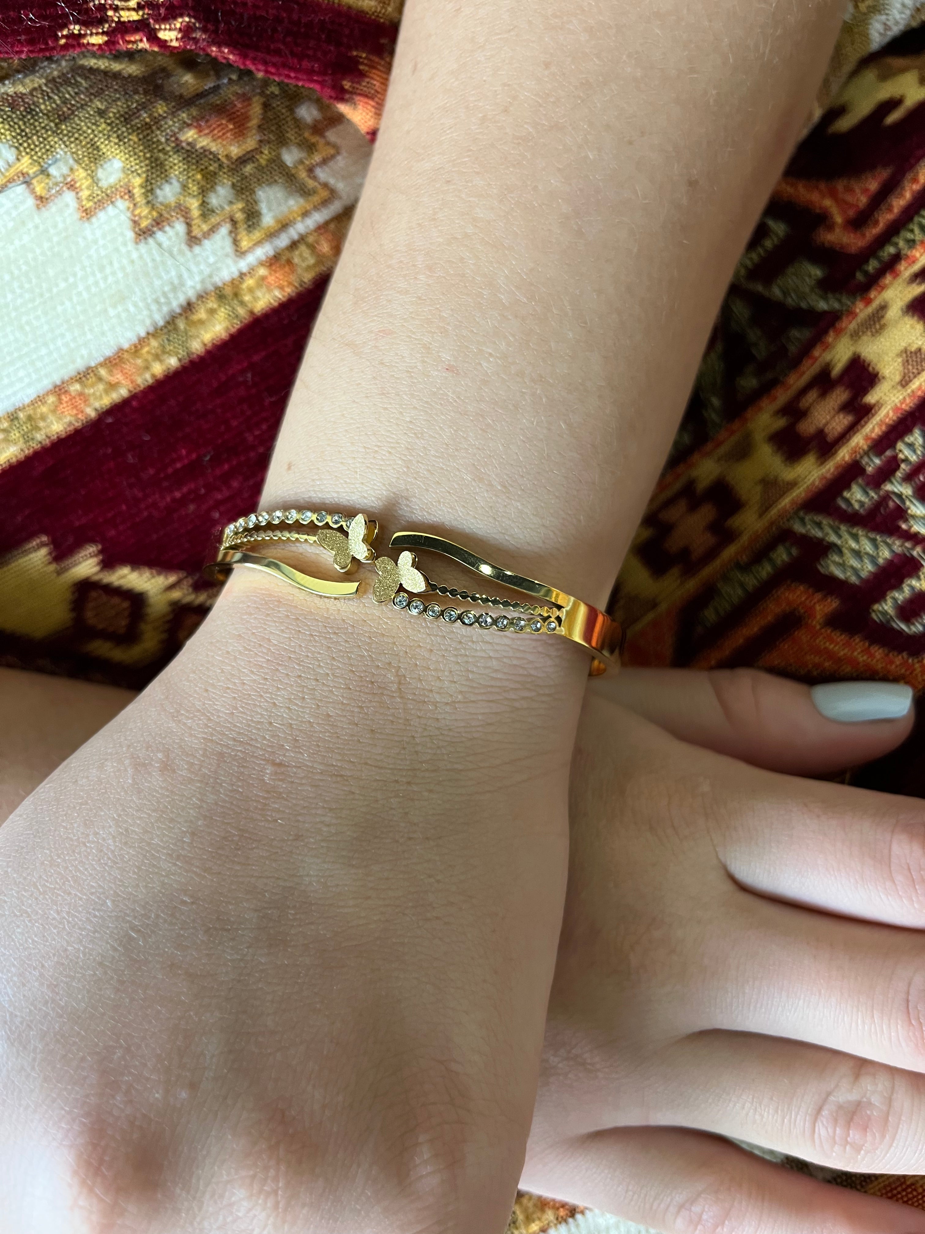 Stainless Steel Butterfly Bracelet with Zircon Stones - SCBR6N05 - BUJIX