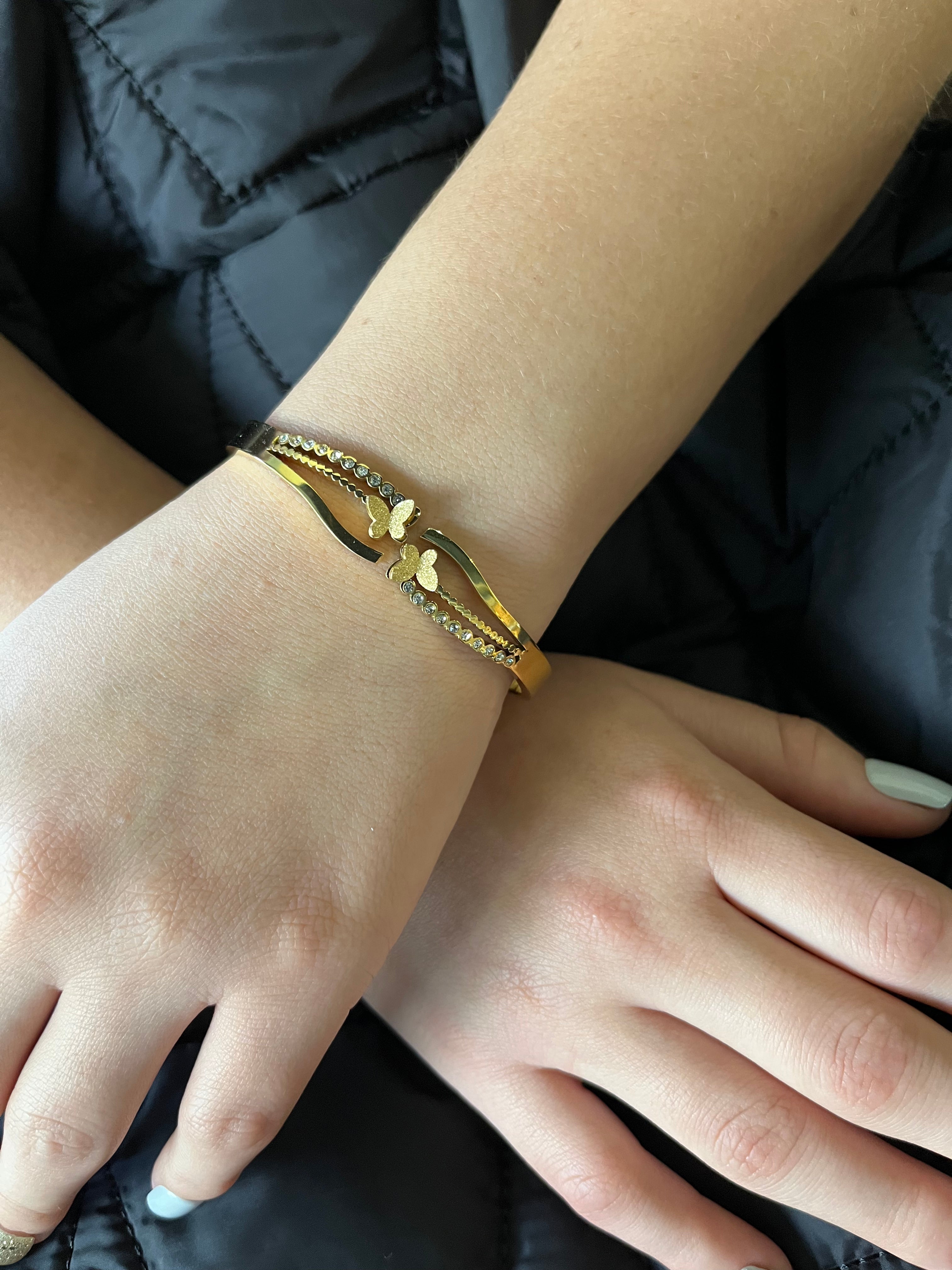 Stainless Steel Butterfly Bracelet with Zircon Stones - SCBR6N05 - BUJIX