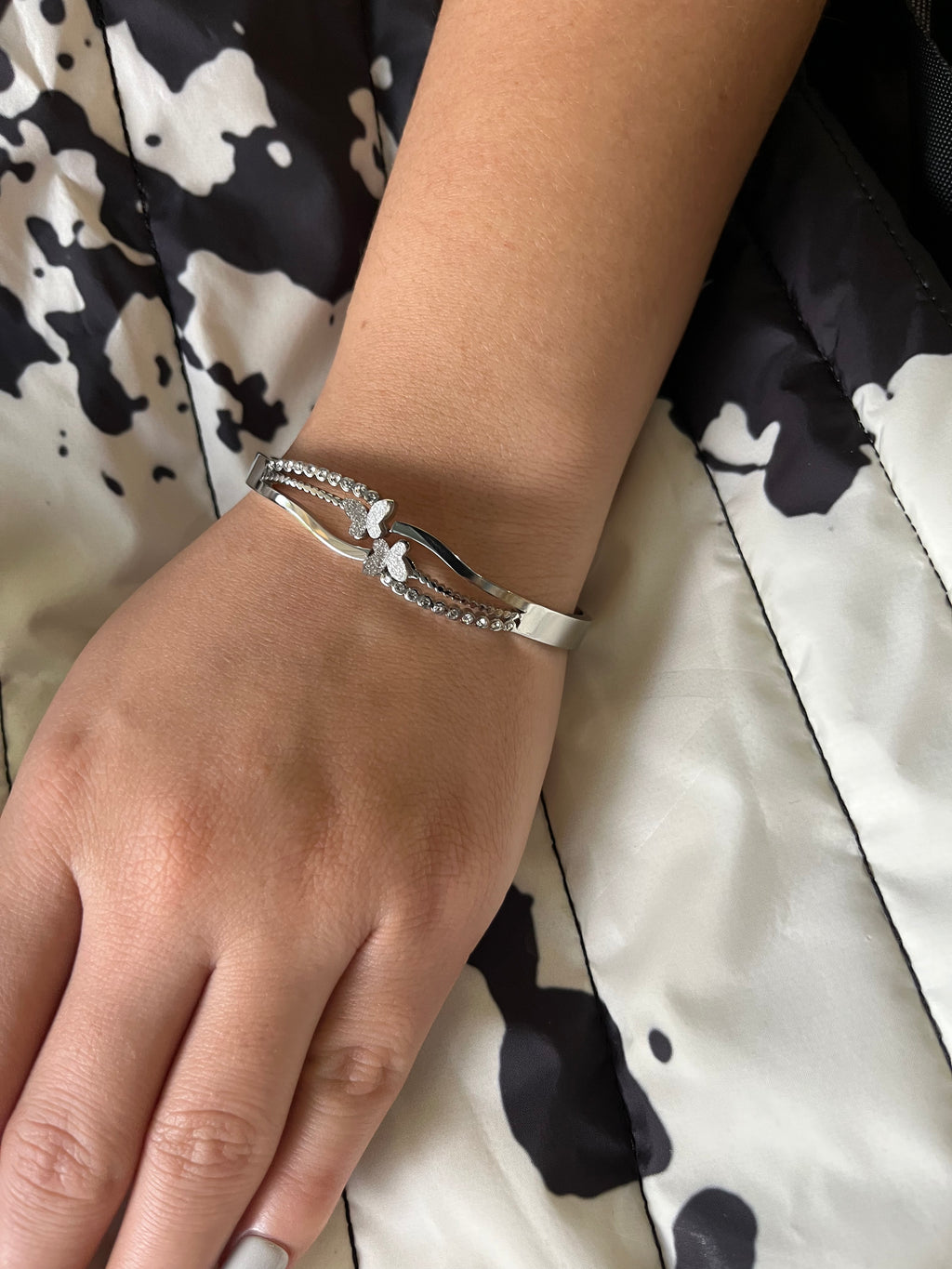 Stainless Steel Butterfly Bracelet with Zircon Stones - SCBR6N05 - BUJIX