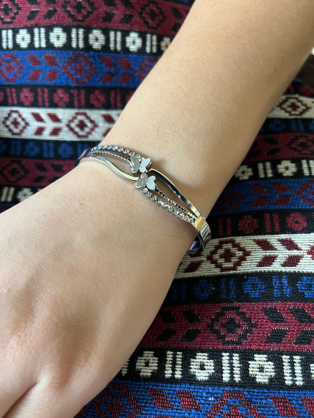 Stainless Steel Butterfly Bracelet with Zircon Stones - SCBR6N05 - BUJIX