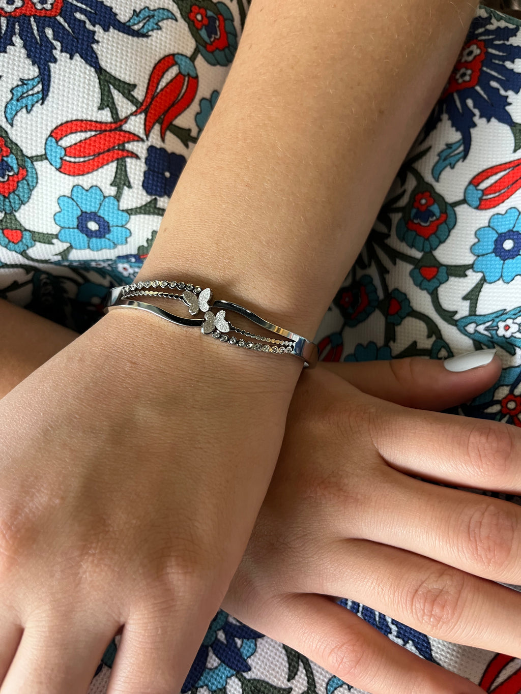 Stainless Steel Butterfly Bracelet with Zircon Stones - SCBR6N05 - BUJIX