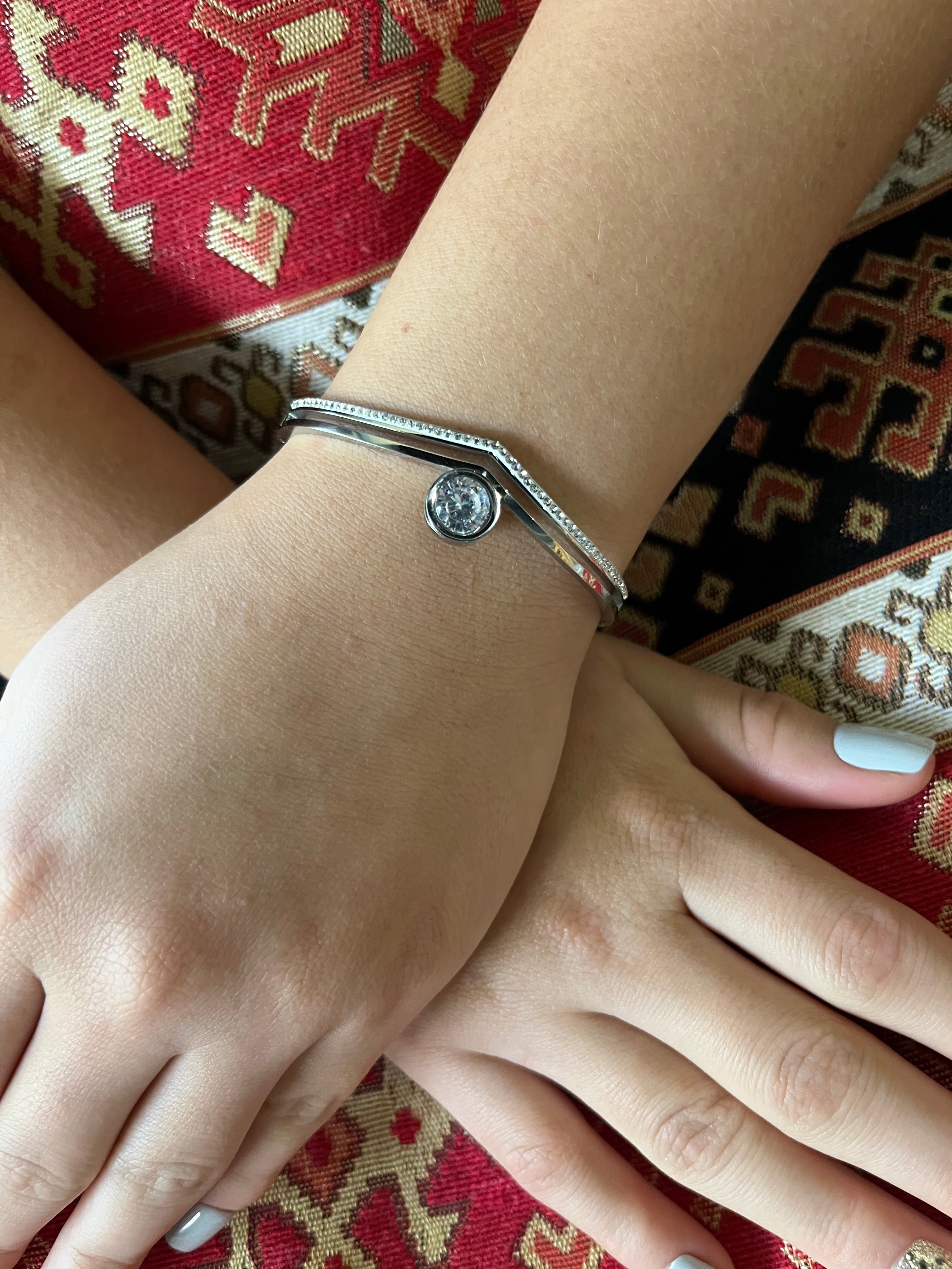 Stainless Steel Paved Zircon Bangle Bracelet - SCBR7N05 - BUJIX